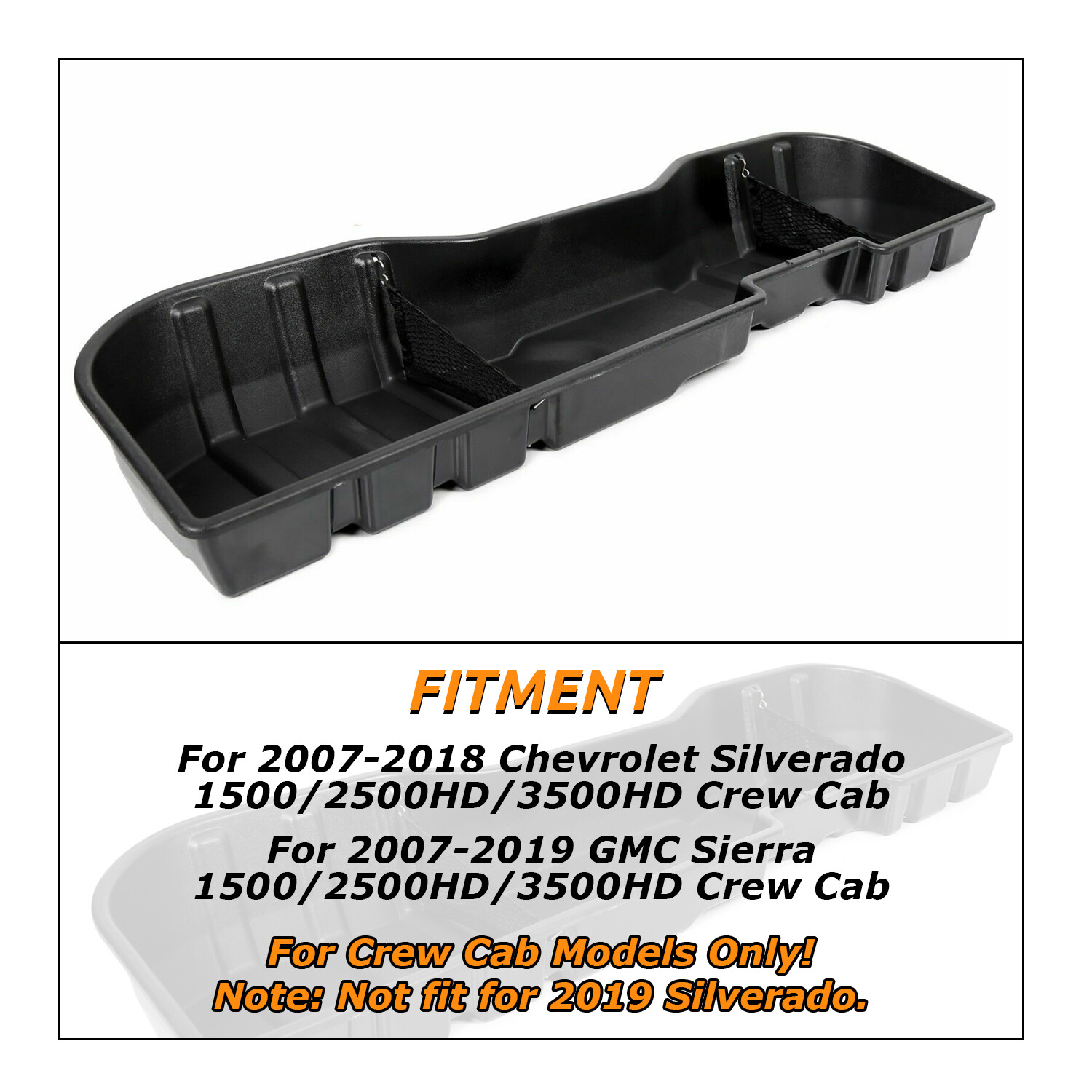 Under Seat Storage Box For Chevy Silverado 07-19 GMC Sierra CREW CAB 2007-2018