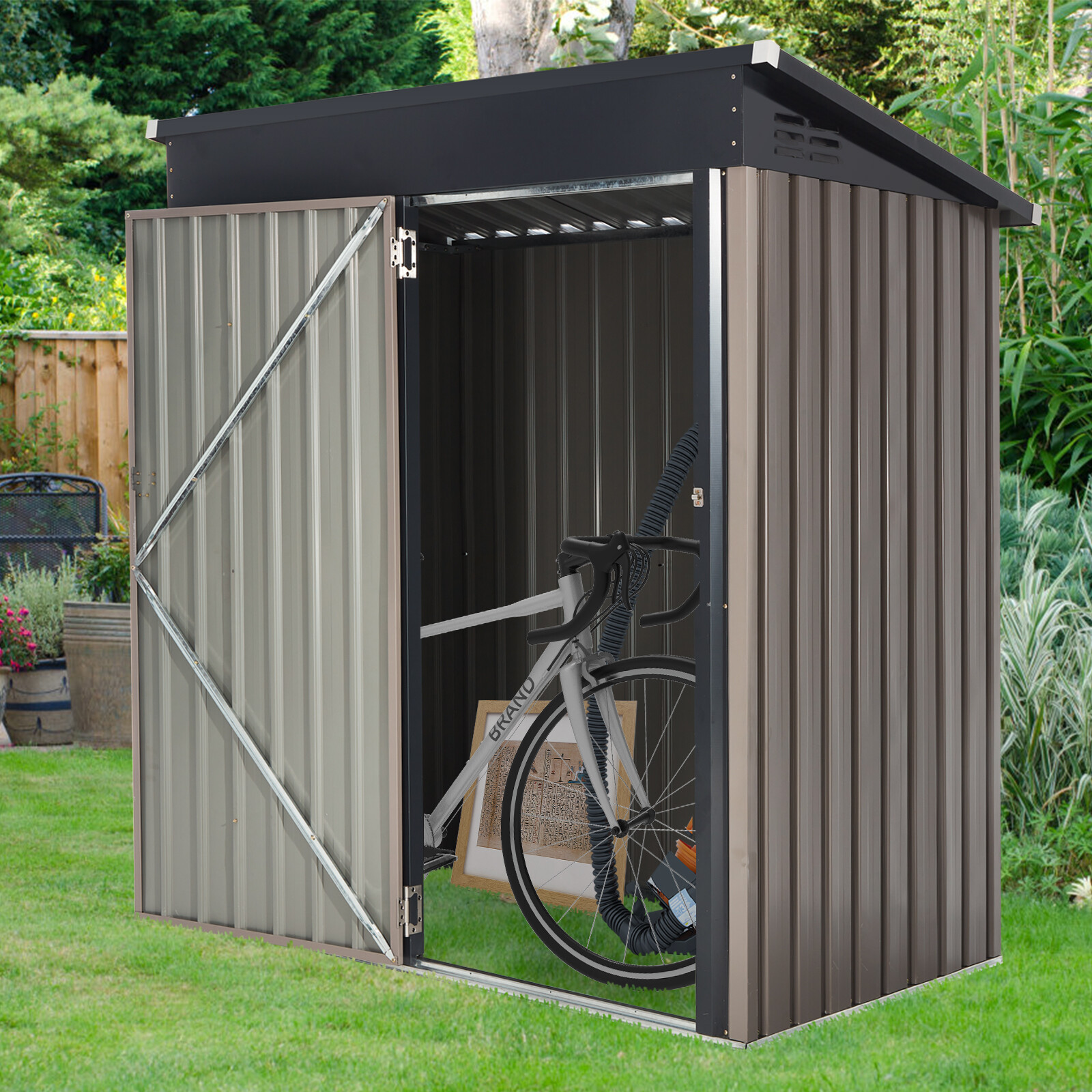 AECOJOY Outdoor Metal Storage Shed with Lockable Door