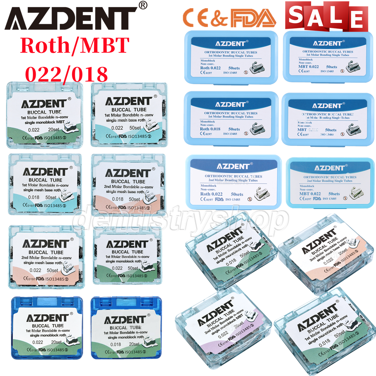 AZDENT Dental Orthodontic Buccal Tubes 1st 2nd Molar Tube Roth MBT 022 Bondable