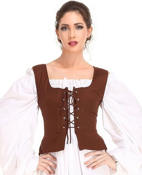 Medieval Wench Pirate Renaissance Costume Reversible Peasant Bodice Brown