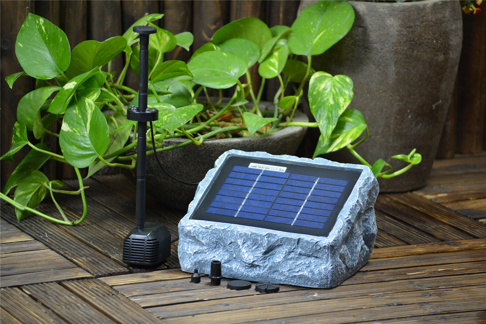 ASC Solar Stone Water Pump Kit with Battery and LED Ring Light Garden Pond