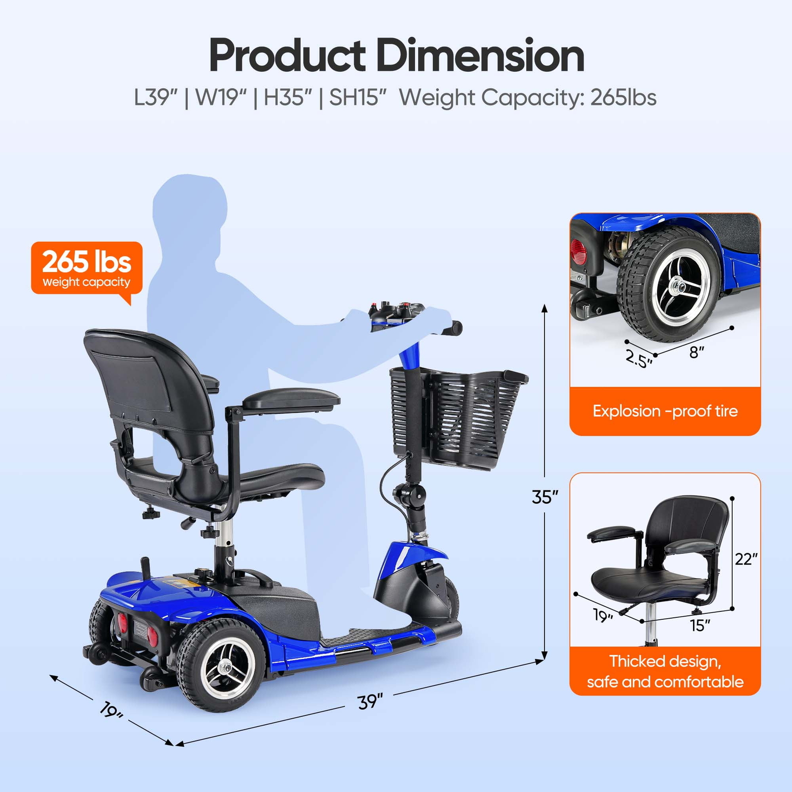 3 Wheel Folding Mobility Scooter Power Wheel Chairs Electric Long Range Portable