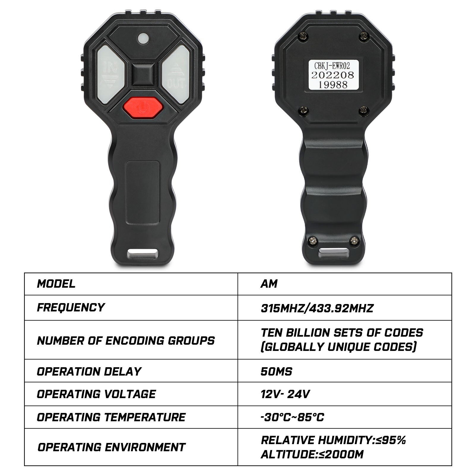 X-BULL Wireless Winch Remote Control Handset Easy To Install 150ft 12 Volt Black