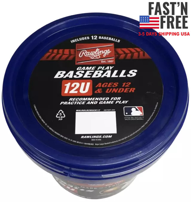 Rawlings ROLB2 12U Official League Youth Practice Baseball Bucket, 12 Count, NEW