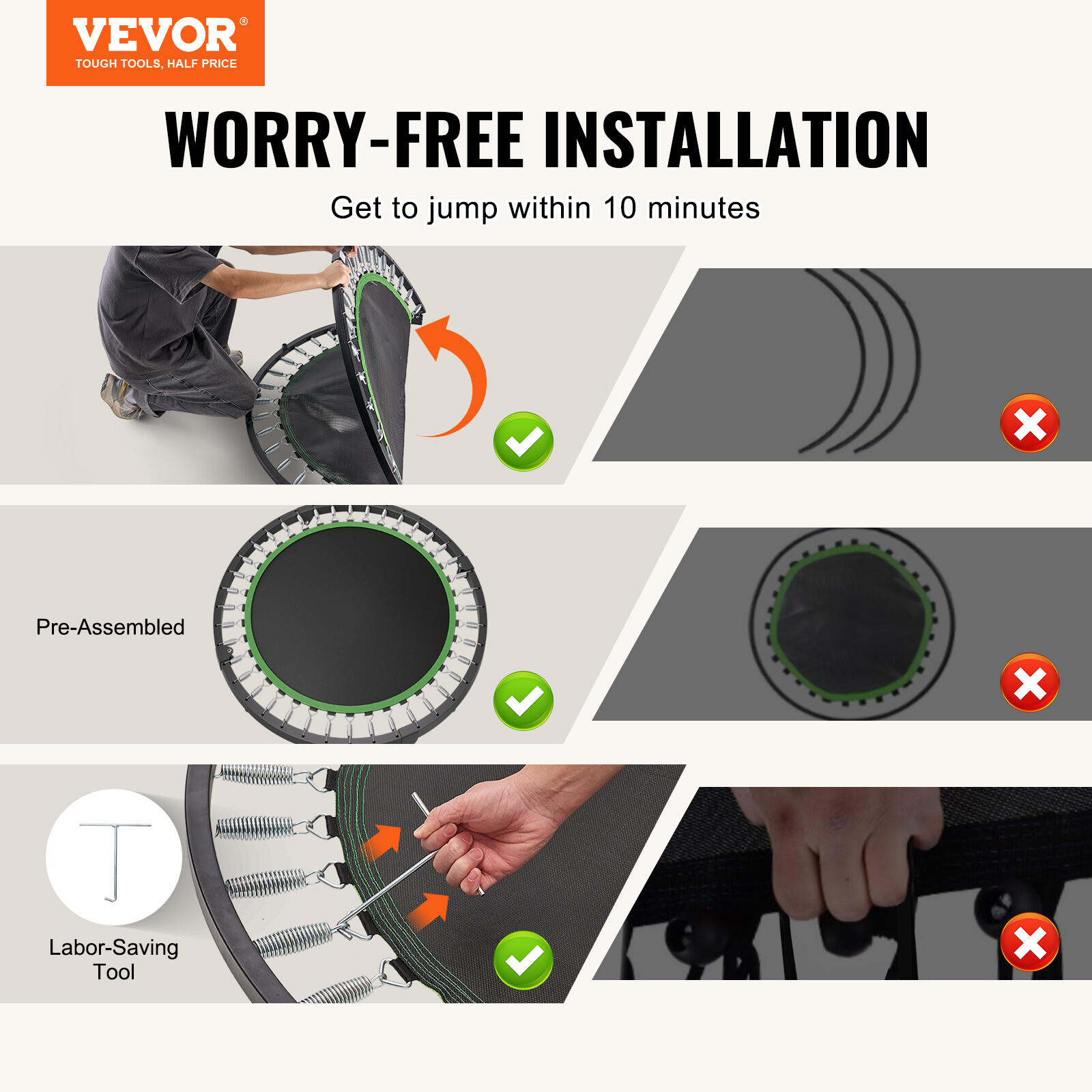 52" Foldable Mini Fitness Trampoline Adults Exercise Rebounder with Handle