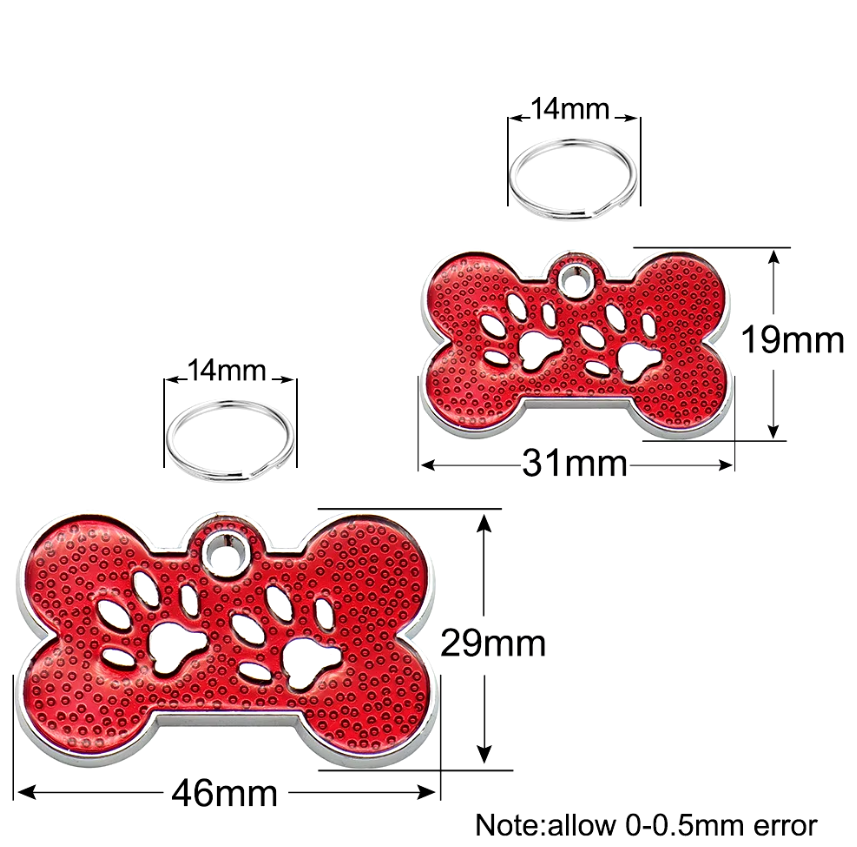 Fancy Bone With Paw Stainless Steel Heavy Duty Pet ID Tags Anti-lost For Cat Dog