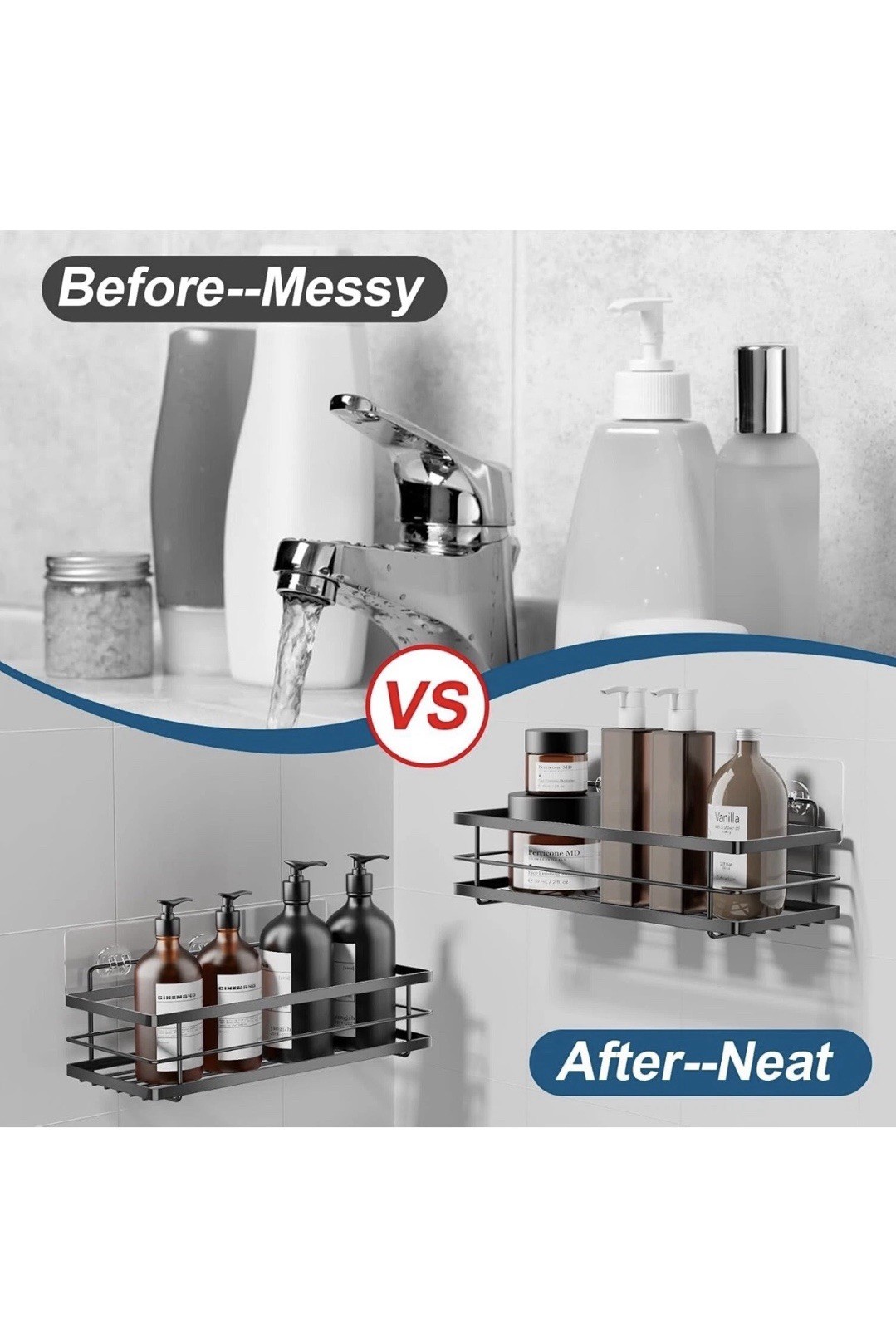 ACMETOP Adhesive Anti-Rust Metal Shower Organizer Set, Black, 3 pcs