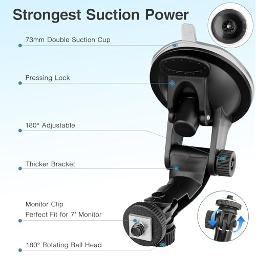 Backup Camera Monitor Mount, 7in Rear View Display, Suction Cup Holder, RV