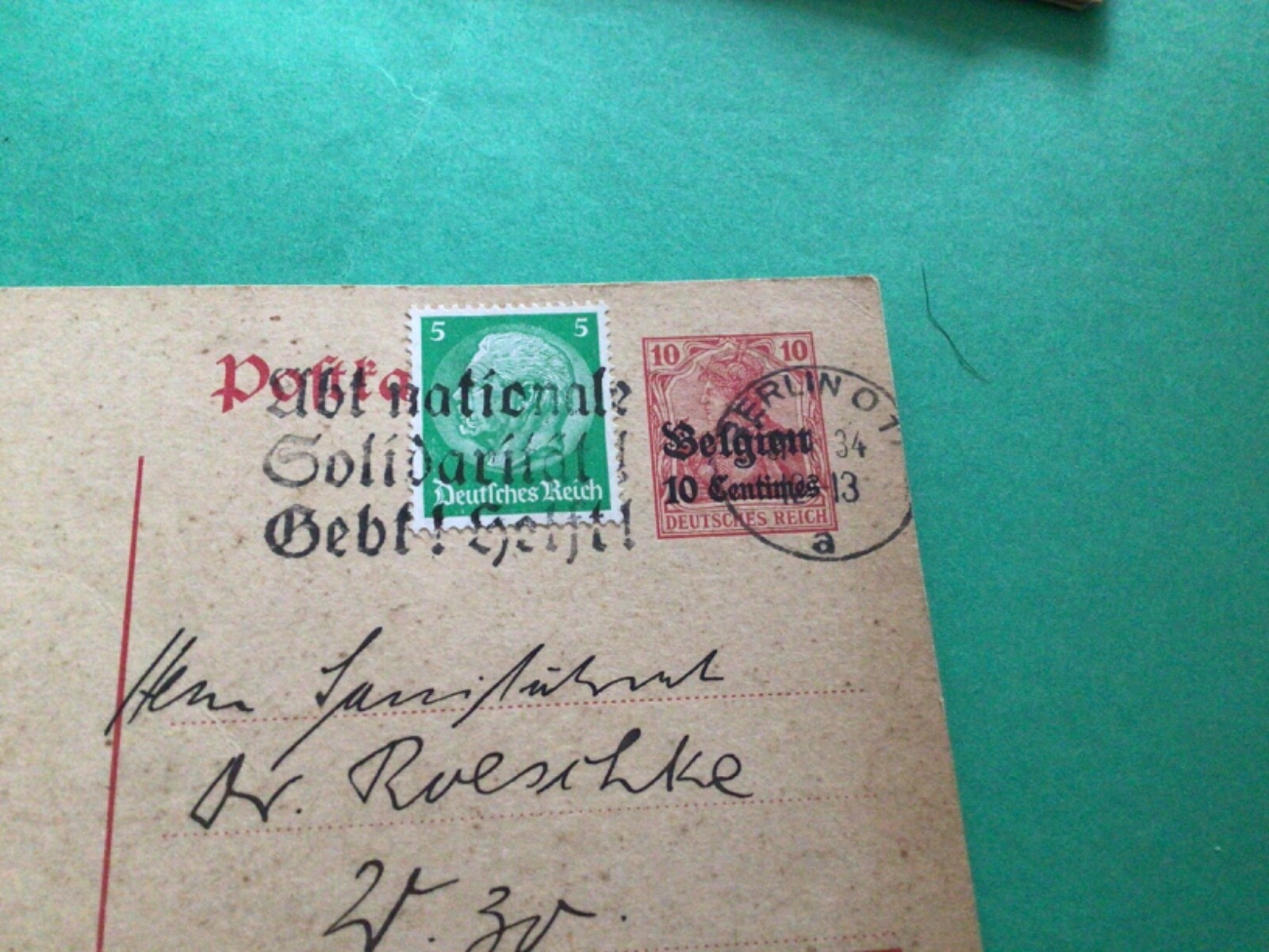 Germany Occupied territories Belgium 1934 used postcard A17951