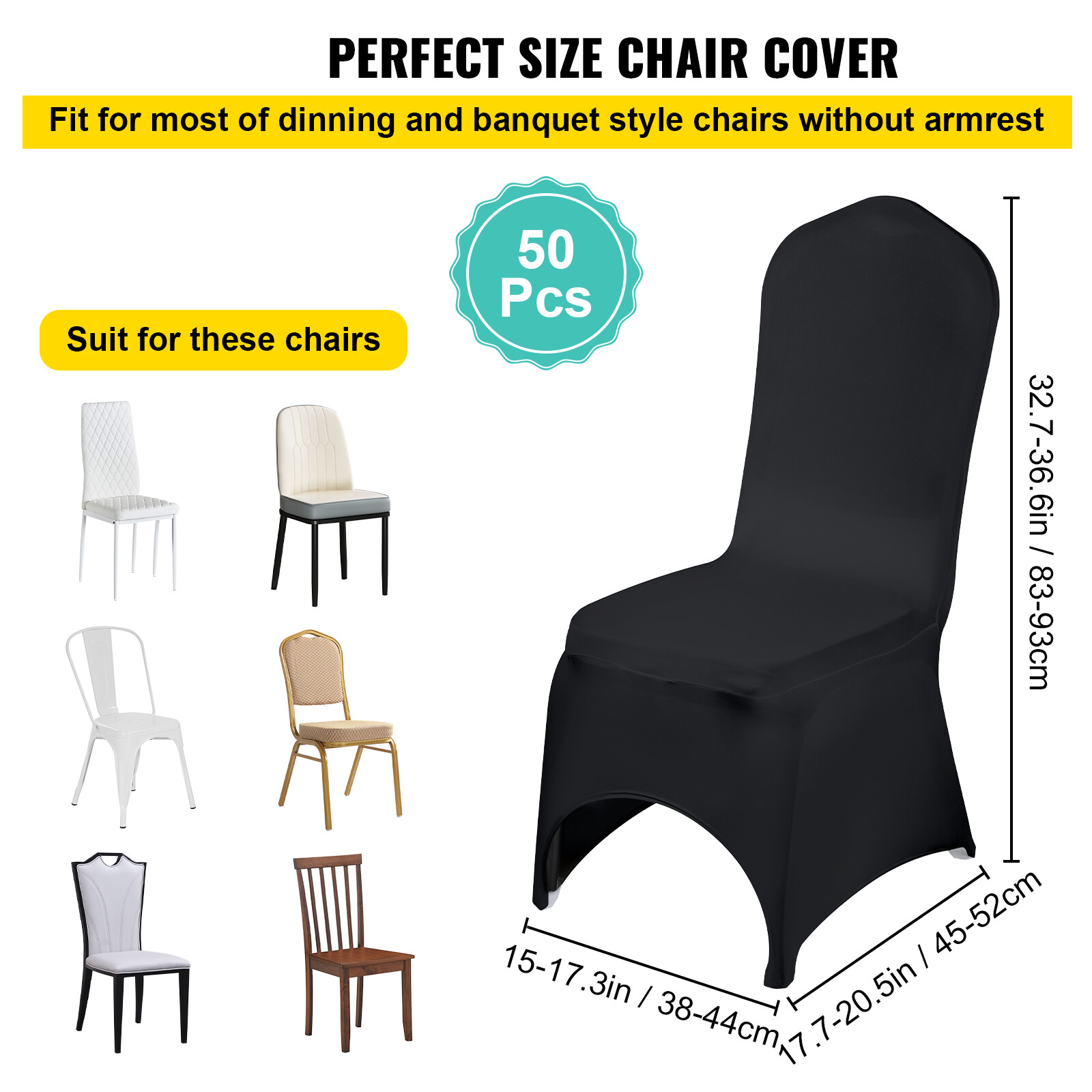 50PCS Stretch Spandex Folding Chair Covers Black Durable Decoration Formal