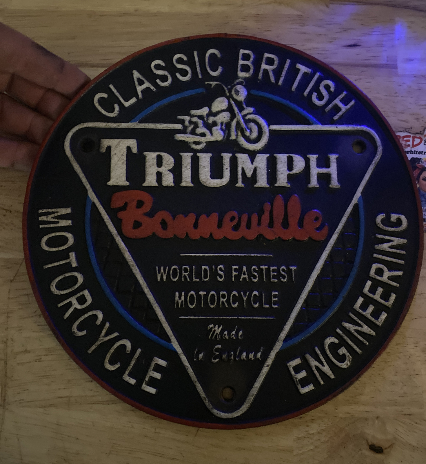 Triumph Motorcycles Sign Plaque Cast Iron Patina Fatboy Biker Indian Collector