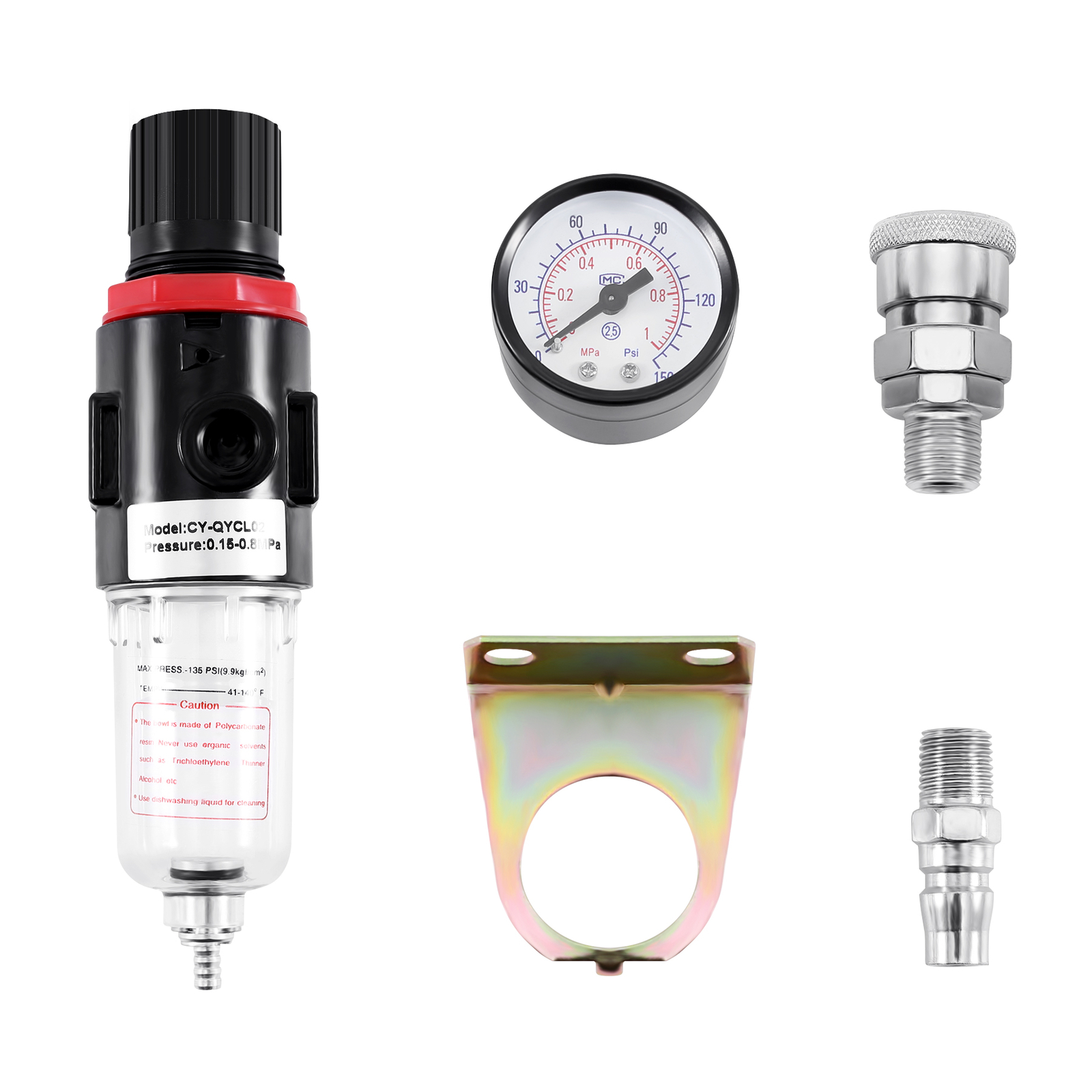 1/4" 130PSI Air Compressor Filter Compressed Air Pressure Regulator With gauge