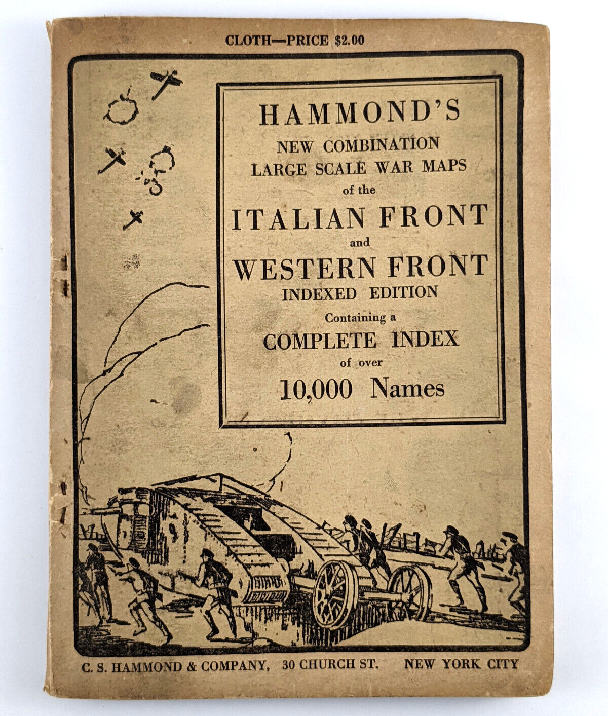 1918 Hammonds Large Scale War Map Western And Italian Front Cloth Version WWI