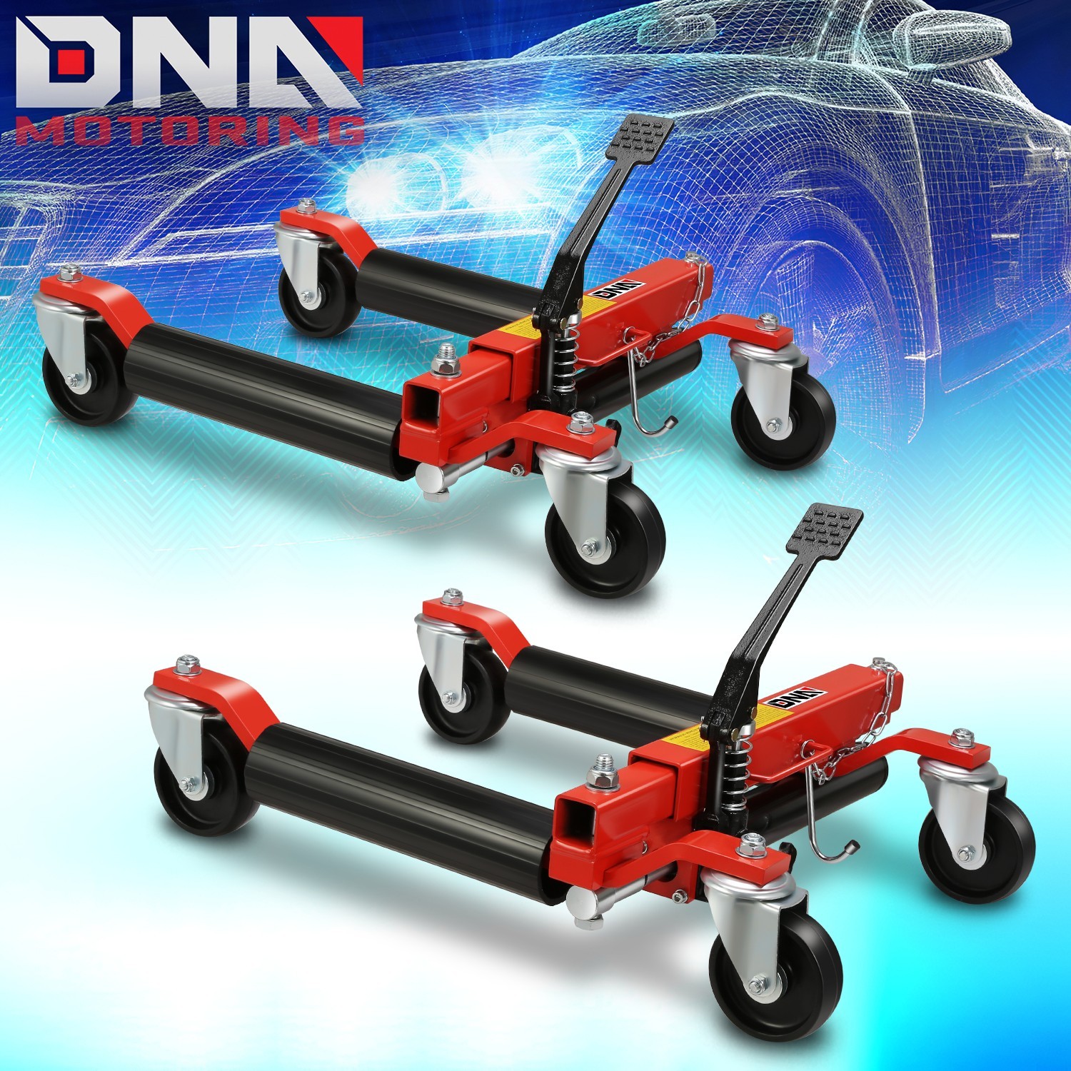 1500 lbs 12'' Car Wheel Tire Dolly Hydraulic Jack Set w/ Ratchet Foot Pedal 2Pcs