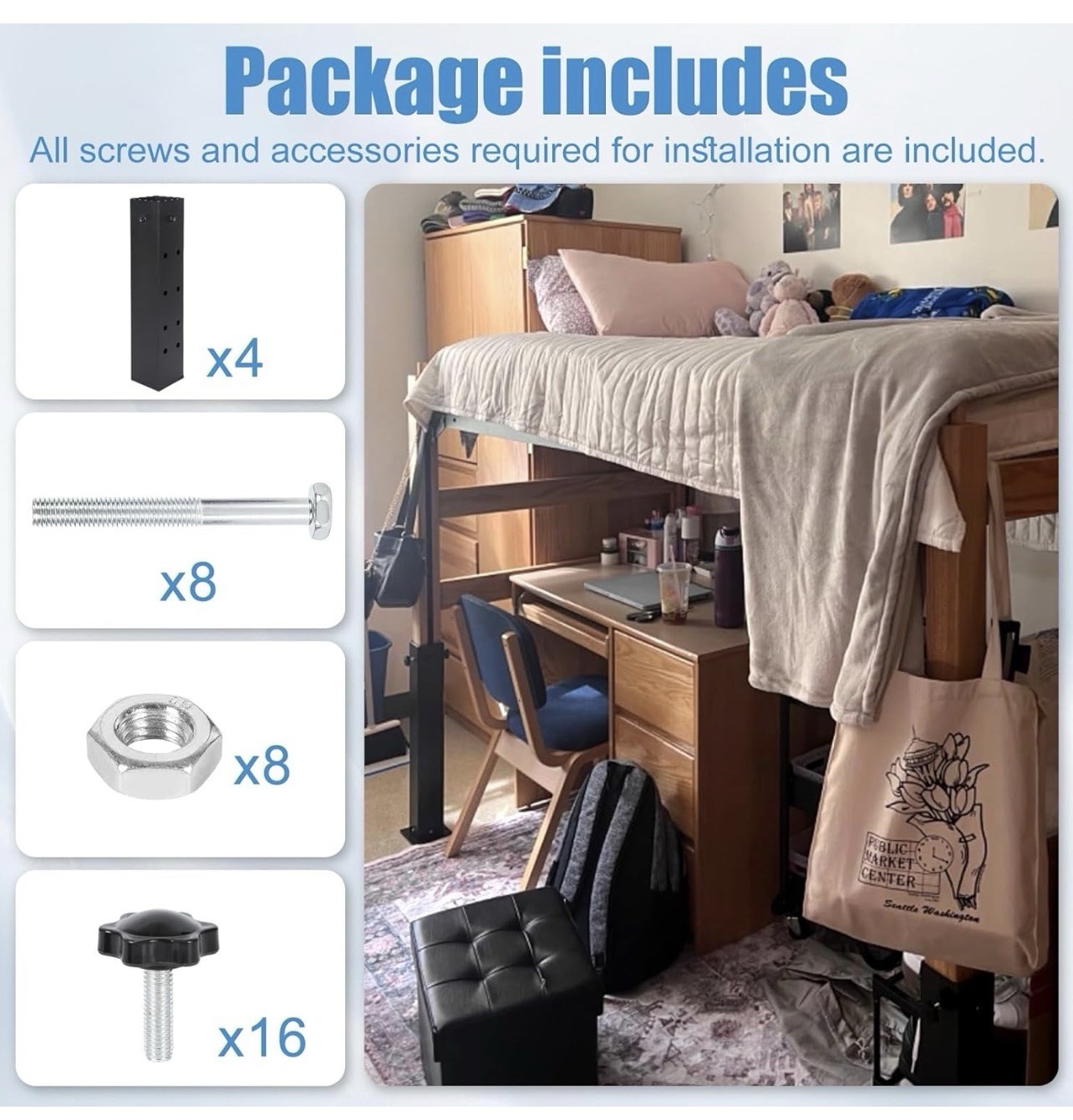 4 Pack 3.15” Diameter Dorm Bed Risers Heavy Duty 11.8LB Metal New