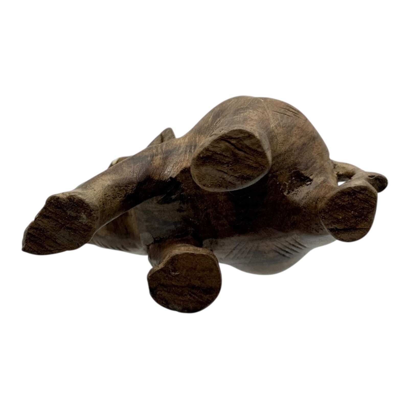 Wood Elephant Statue Figurine Trunk Up Good Luck Decor Animal Vintage Carving