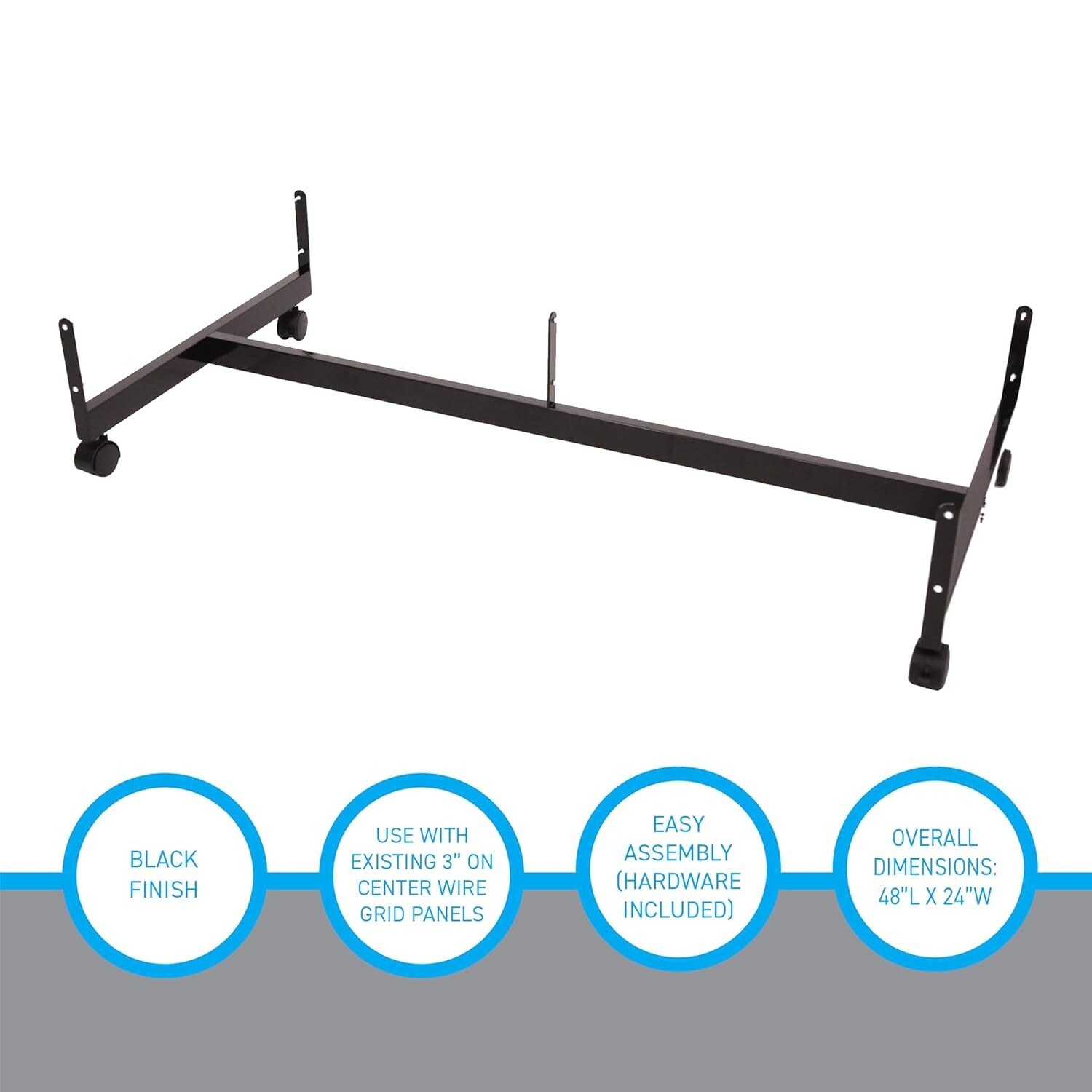 Black Grid Gondola Base Casters Use w Existing 3” on Center Wire Grid Panels
