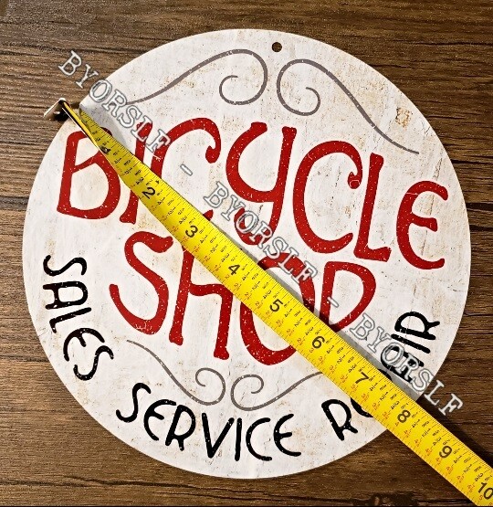 Metal Sign BICYCLE SHOP bike bikes round sales cycle dealer service repair store