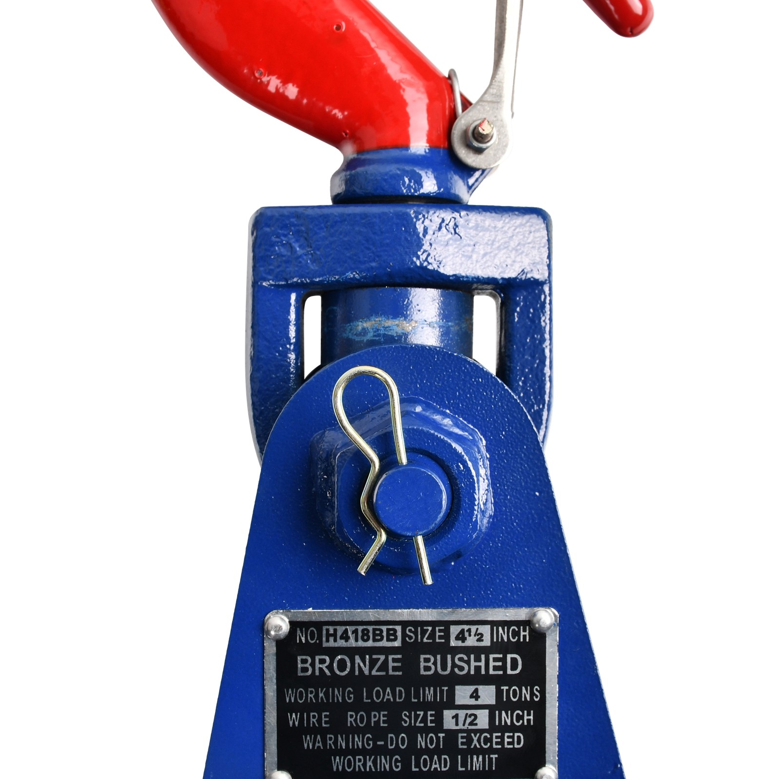 4 Ton Snatch Block with Swivel Hook & Safety Latch 4-1/2" Sheave, 1/2" Wire Rope