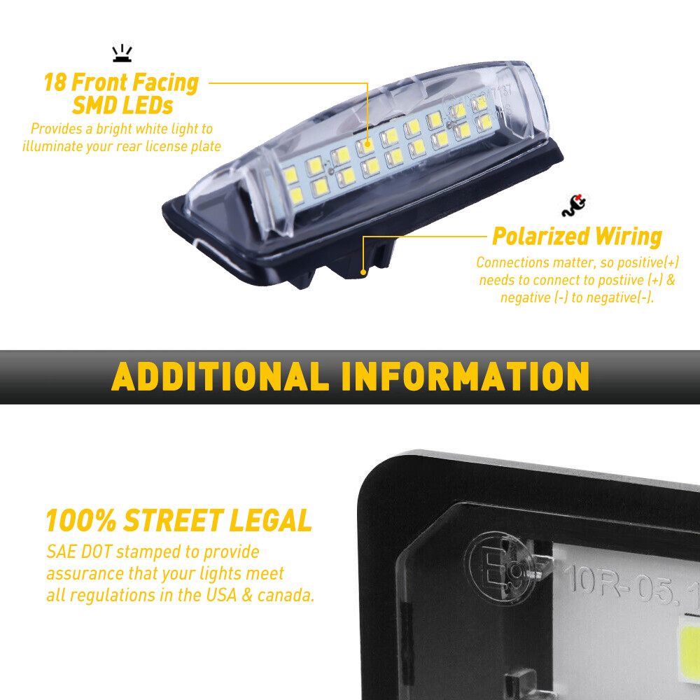 2X LED License Plate Light Rear Lamps Tag 6000K For 2007-2012 Toyota Yaris Sedan