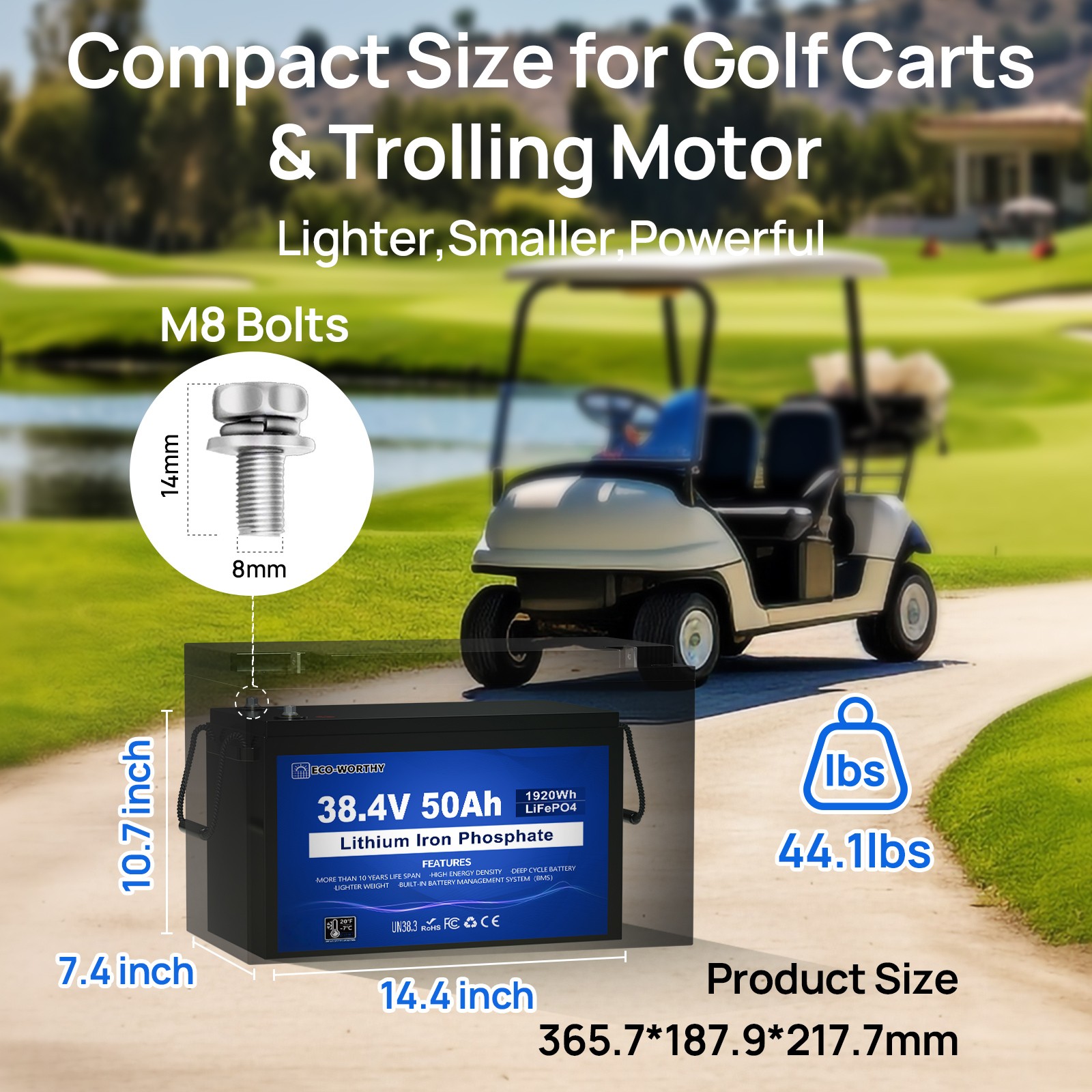 ECO-WORTHY 36V 50AH Lithium Golf Carts Lifepo4 Battery with 36V 25A Charge