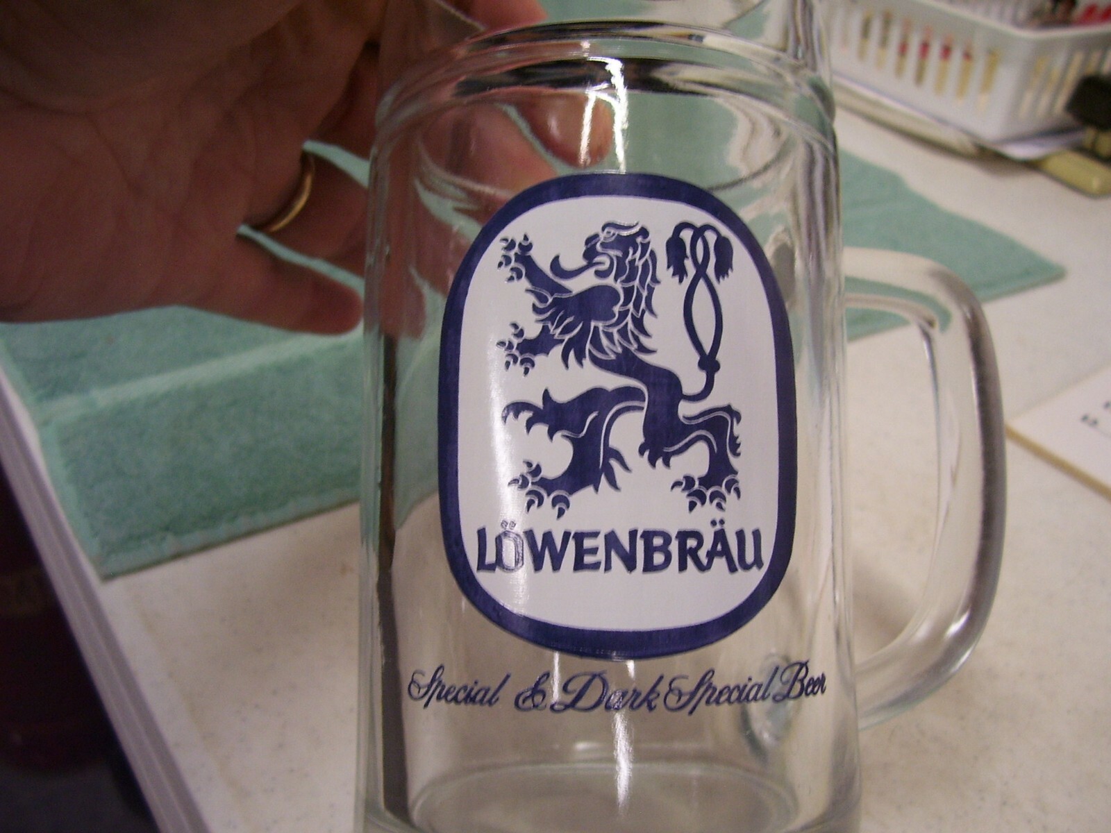 Lowenbrau Special & Dark Special Beer German Stein Mug Glass 6.5" Tall