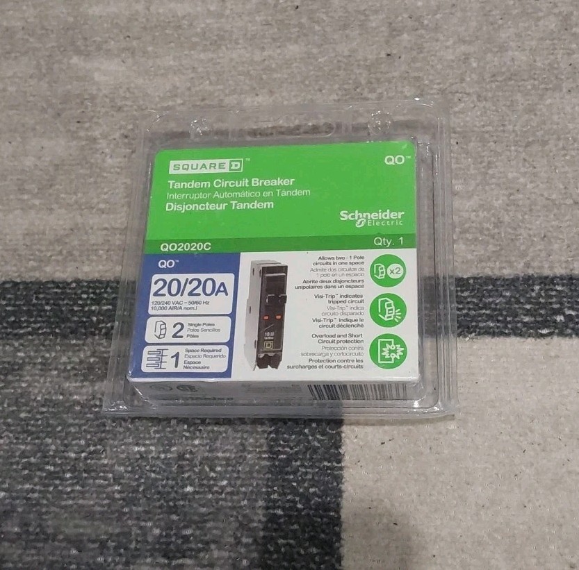 Square D QO2020C Amp Single Pole Tandem Circuit Breaker  120/240 VAC ~ 50/60 Hz