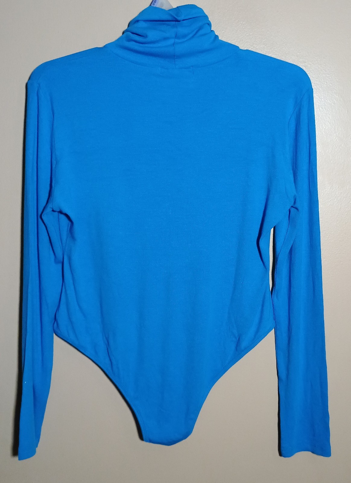 Reoria Women's 2X Blue Turtleneck Long Sleeve Bodysuit Ribbed Thong Leotard Top