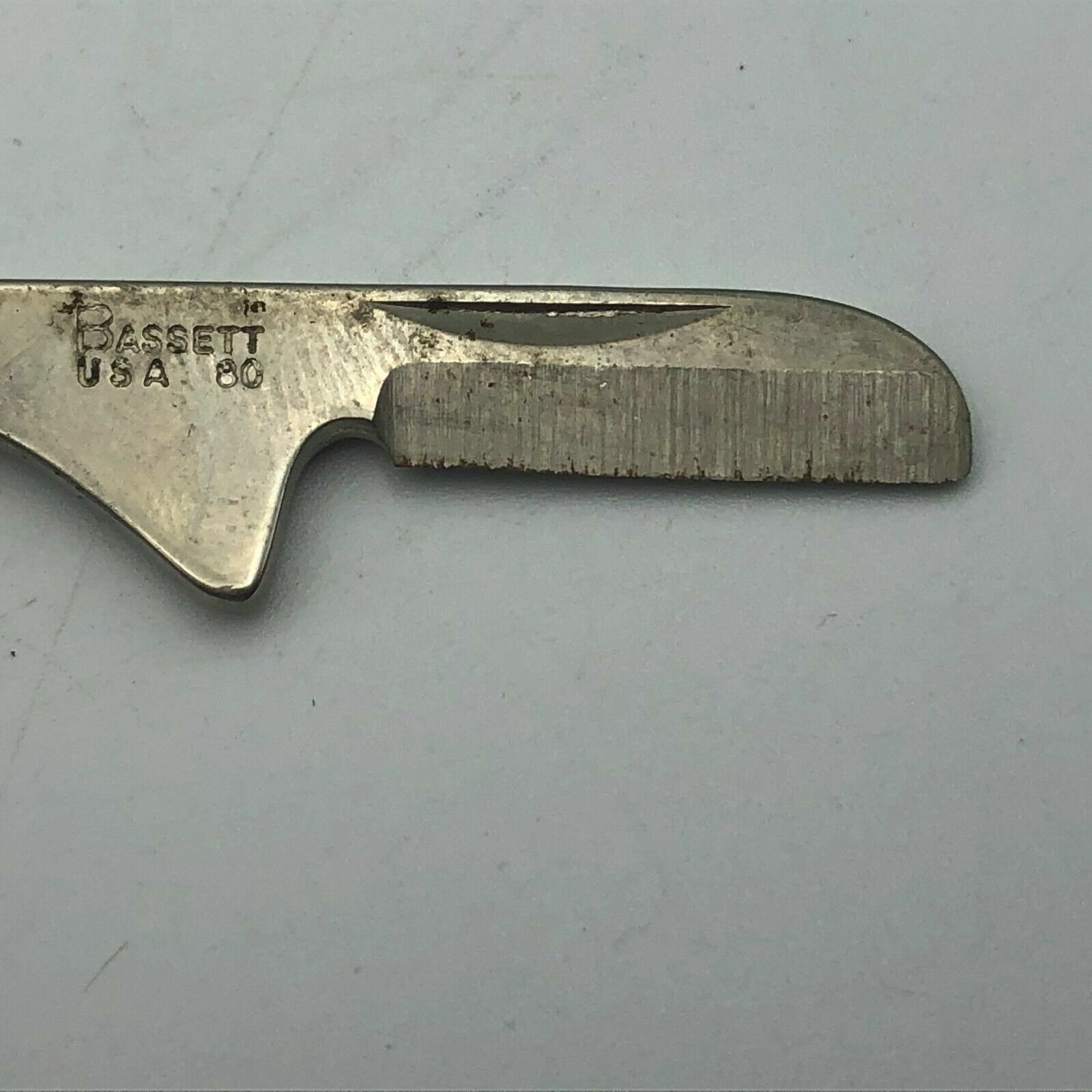 Vintage Bassett 80 USA Folding Knife Bottle Opener Combo FOB From A Keychain ()