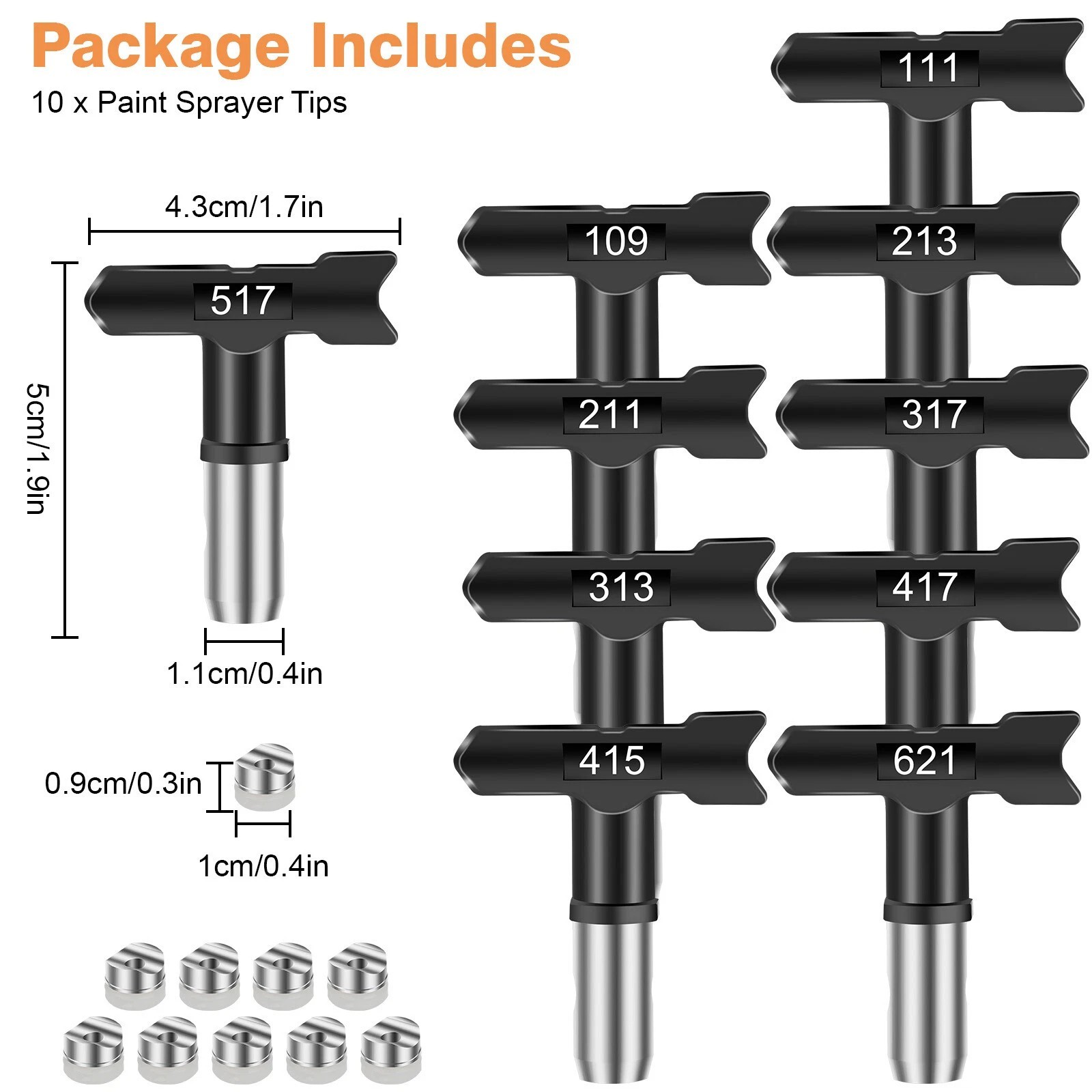 For 109-621 Series 10Pcs Reversible Spray Tips For Airless Paint Sprayer Nozzle