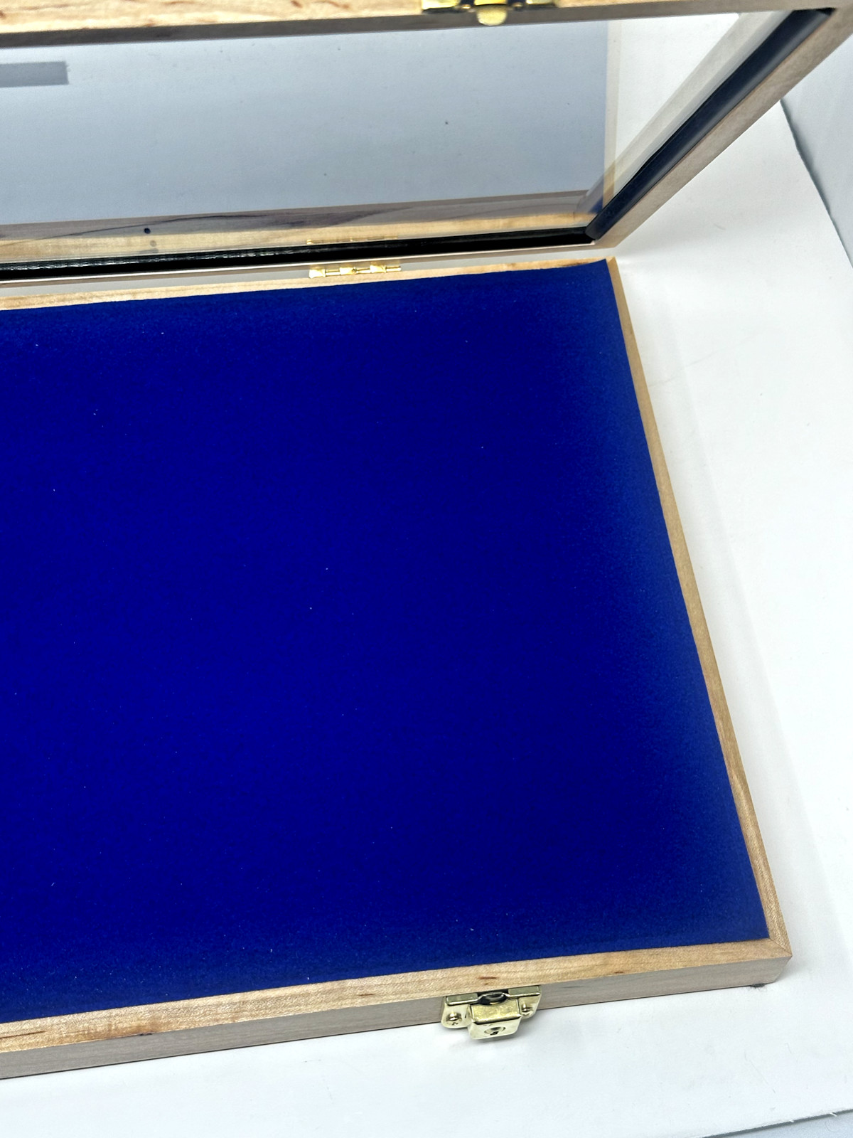 Maple Wood Display Case 12 X 9.5 X 2”with Blue Liner for Arrowheads Knives Coins