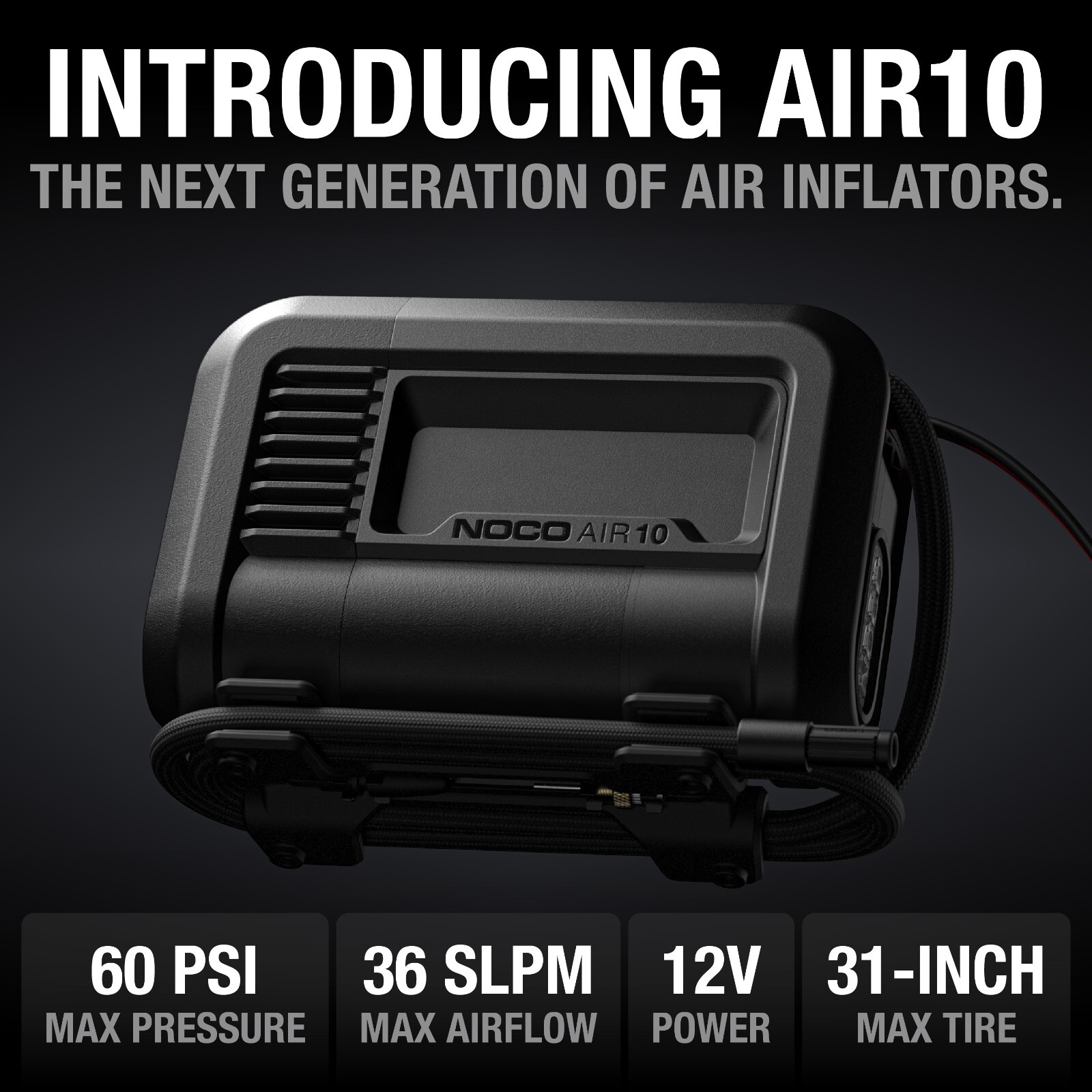 NOCO AIR10 UltraFast 10A 60 PSI 12V Portable Tire Inflator and Air Compressor