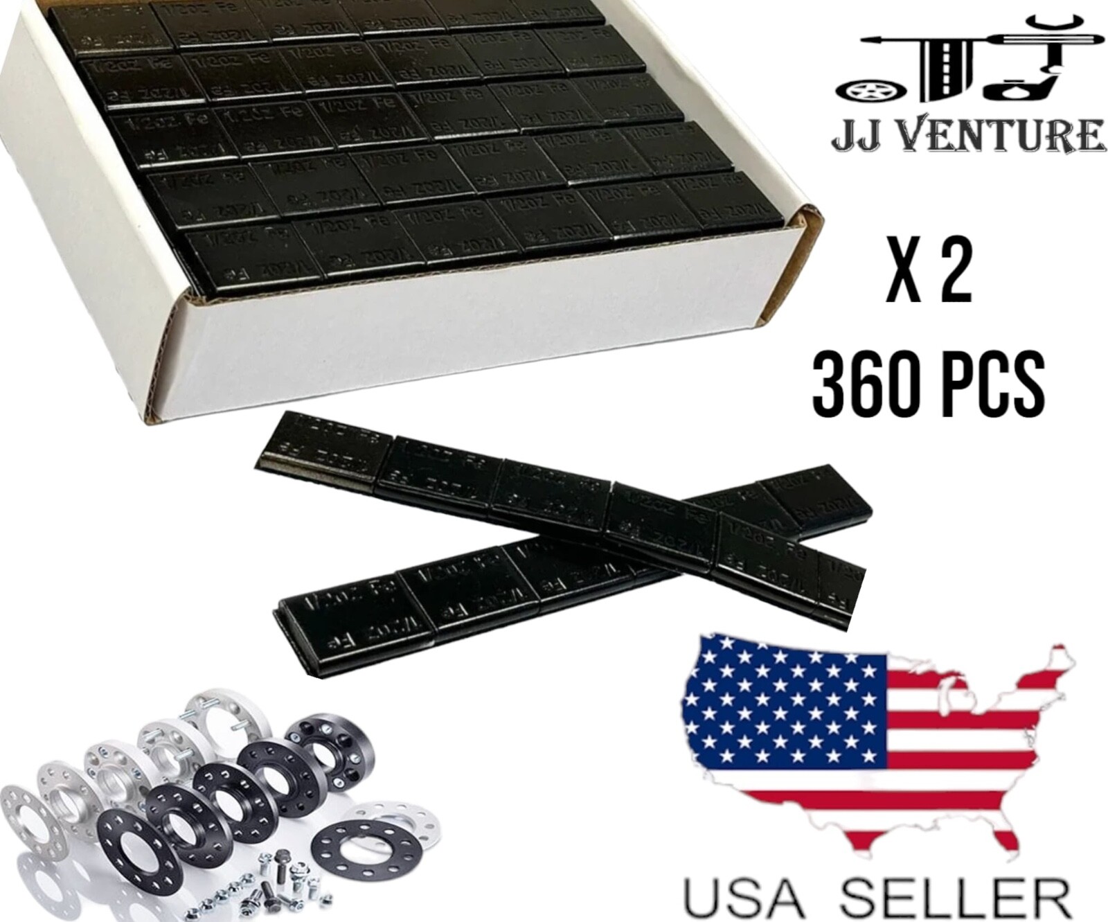 2 BOX 1/2 OZ BLACK COATED WHEEL WEIGHTS STICK-ON ADHESIVE TAPE LEAD-FREE 360 PCS