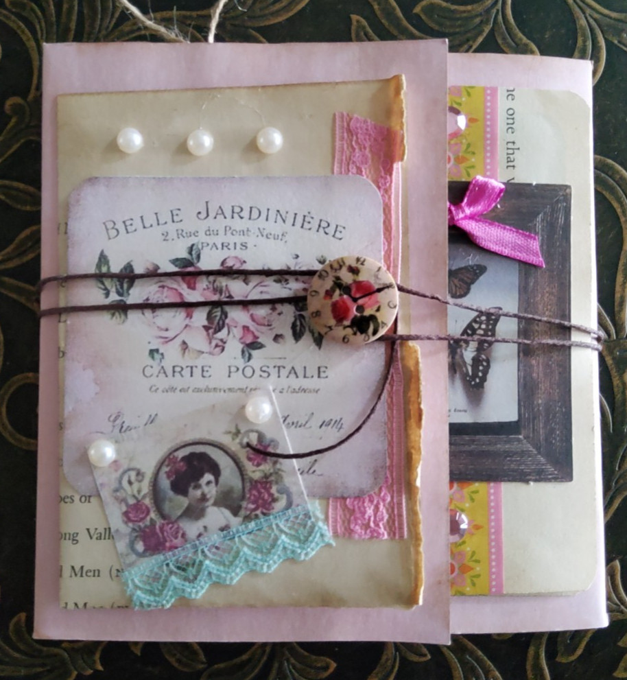 NEW Junk Journal Handmade Booklet Folio Vintage "PINK ROSES" w/ Pockets Ephemera