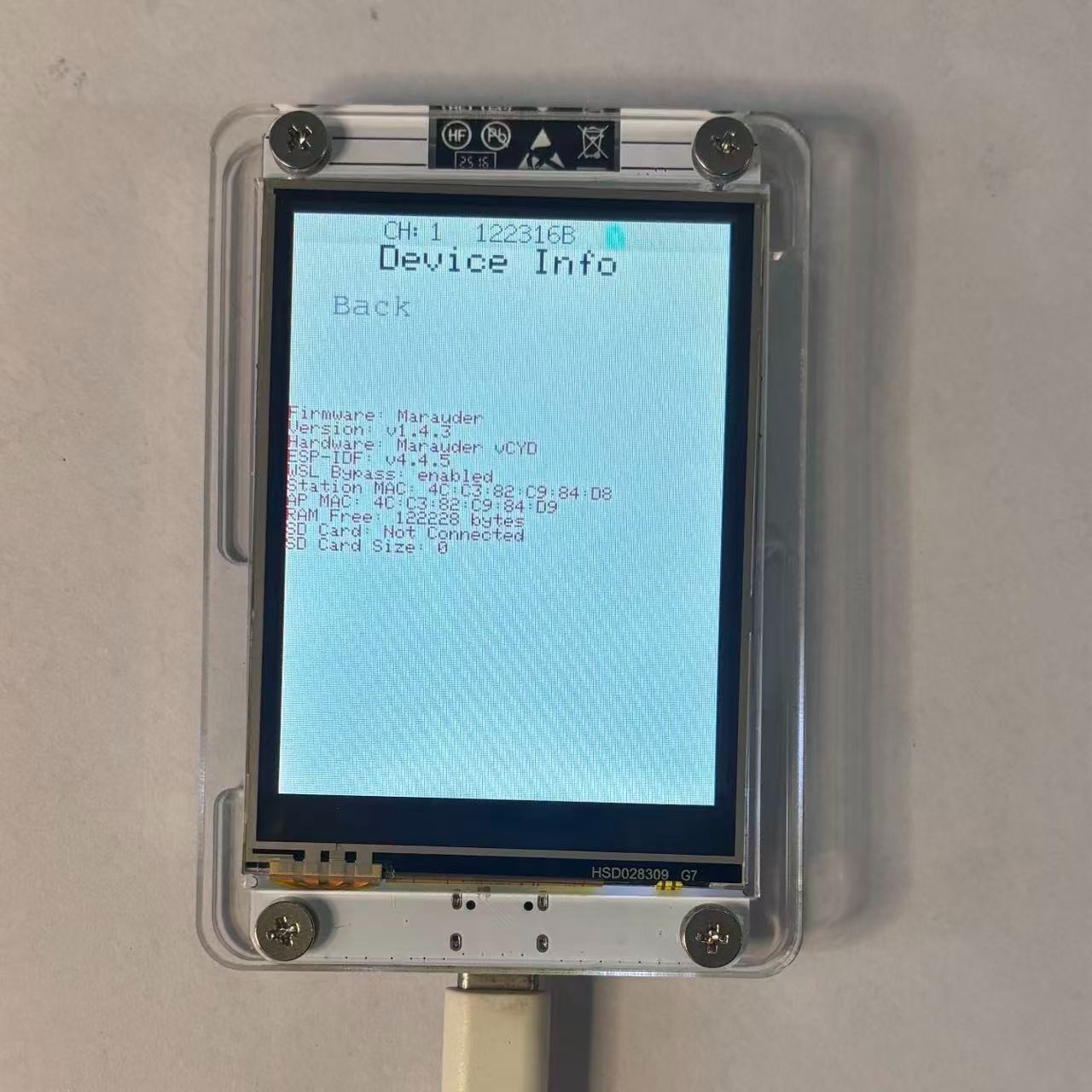 ESP32 Marauder WiFi BT Network Monitor 2.8" Touch Screen RSSI Data Readout