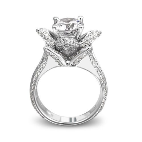 Lotus Flower 3.45Ct Diamond 14K White Gold Engagement Ring Simulated in Size 9.5