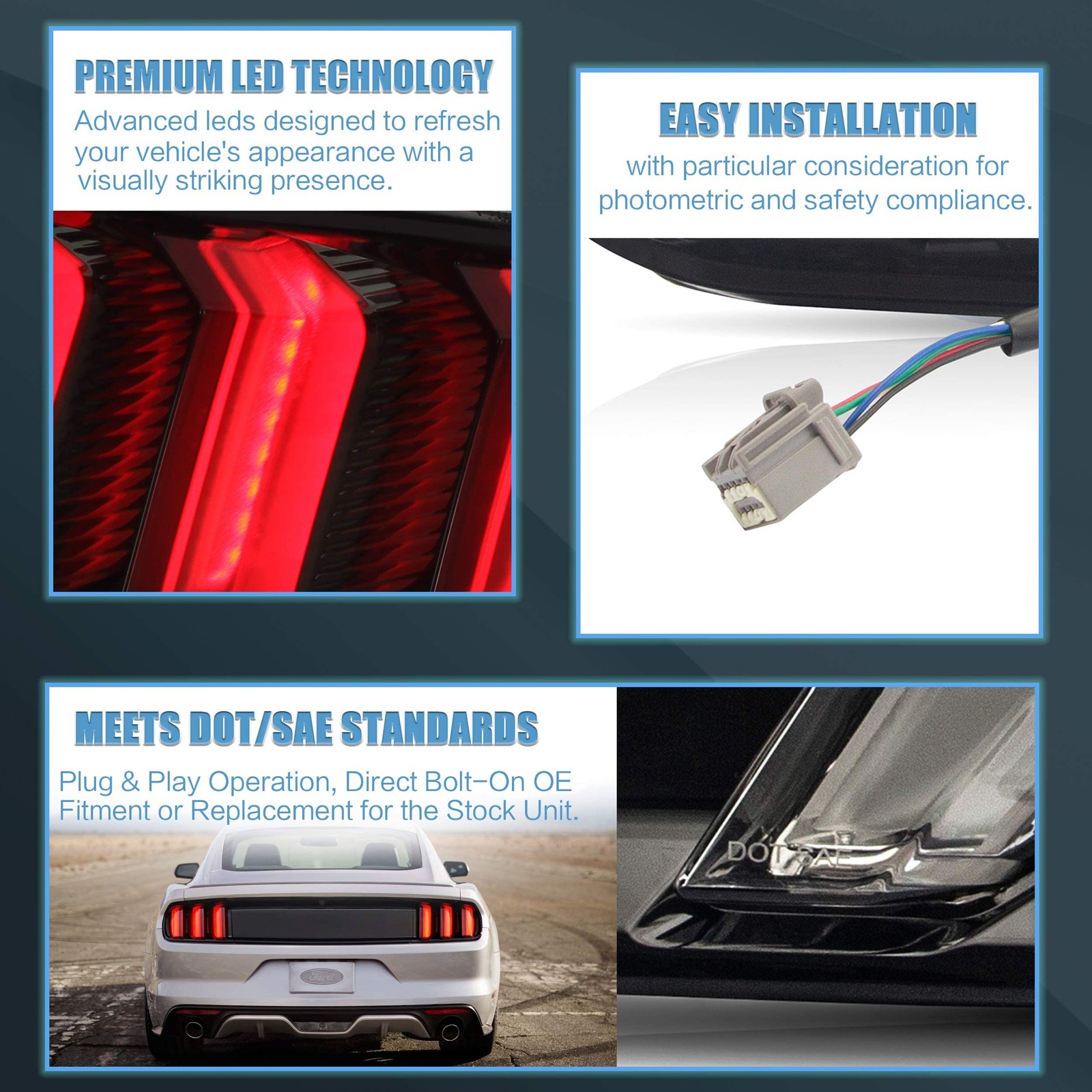 Tail lights Assembly Fit for 2015-2020 Ford Mustang 6th Gen Plug-and-play