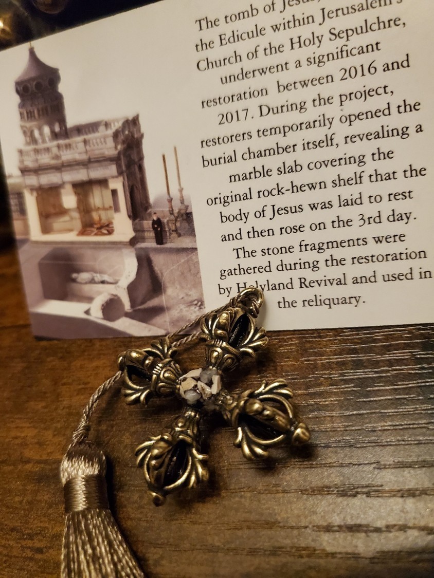 Tomb of Jesus Prayer Medallion with Stone From Tomb of Jesus Holy Sepulchre