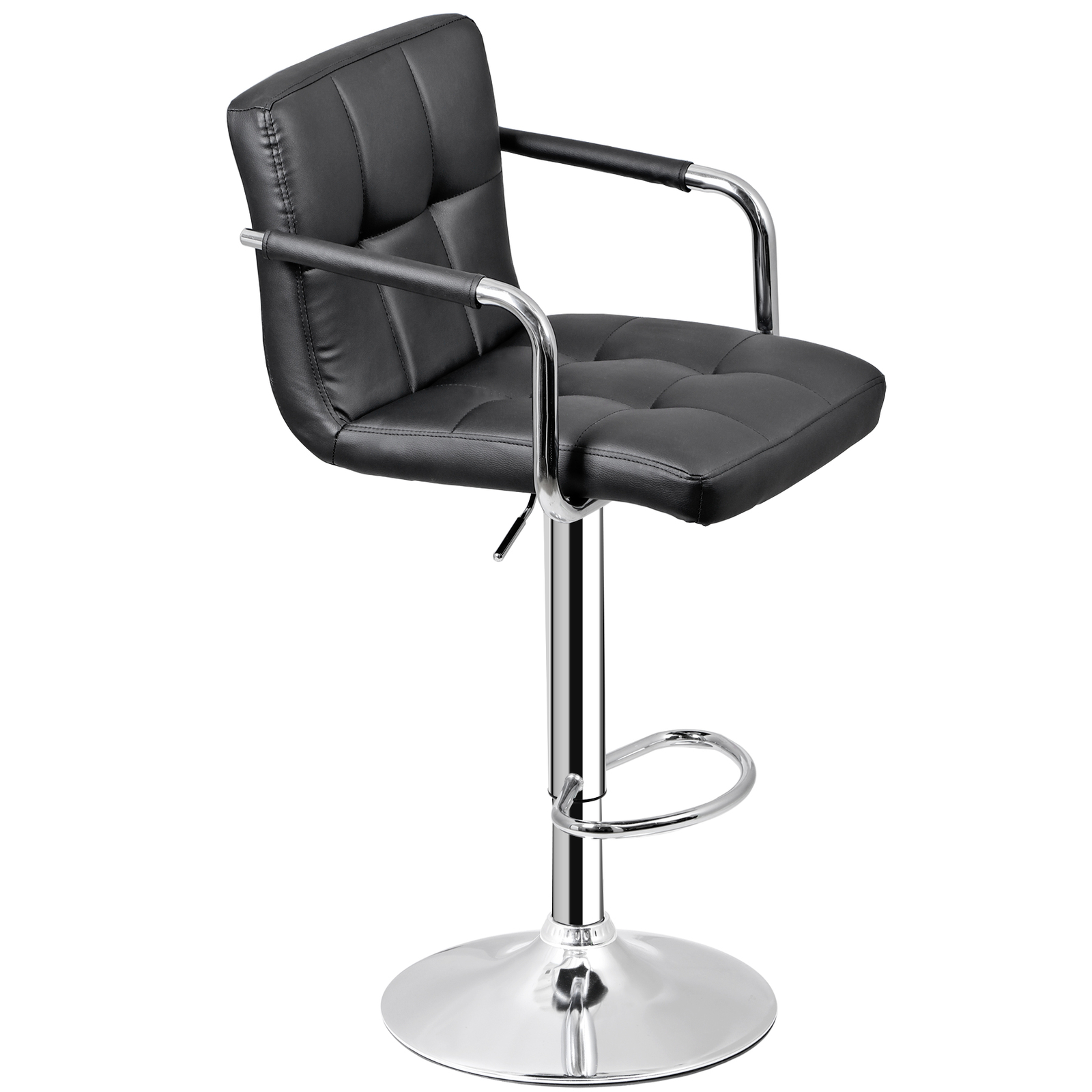 Modern PU Leather Bar Stools Set of 2 Adjustable Swivel Barstools w/ Back & Arms