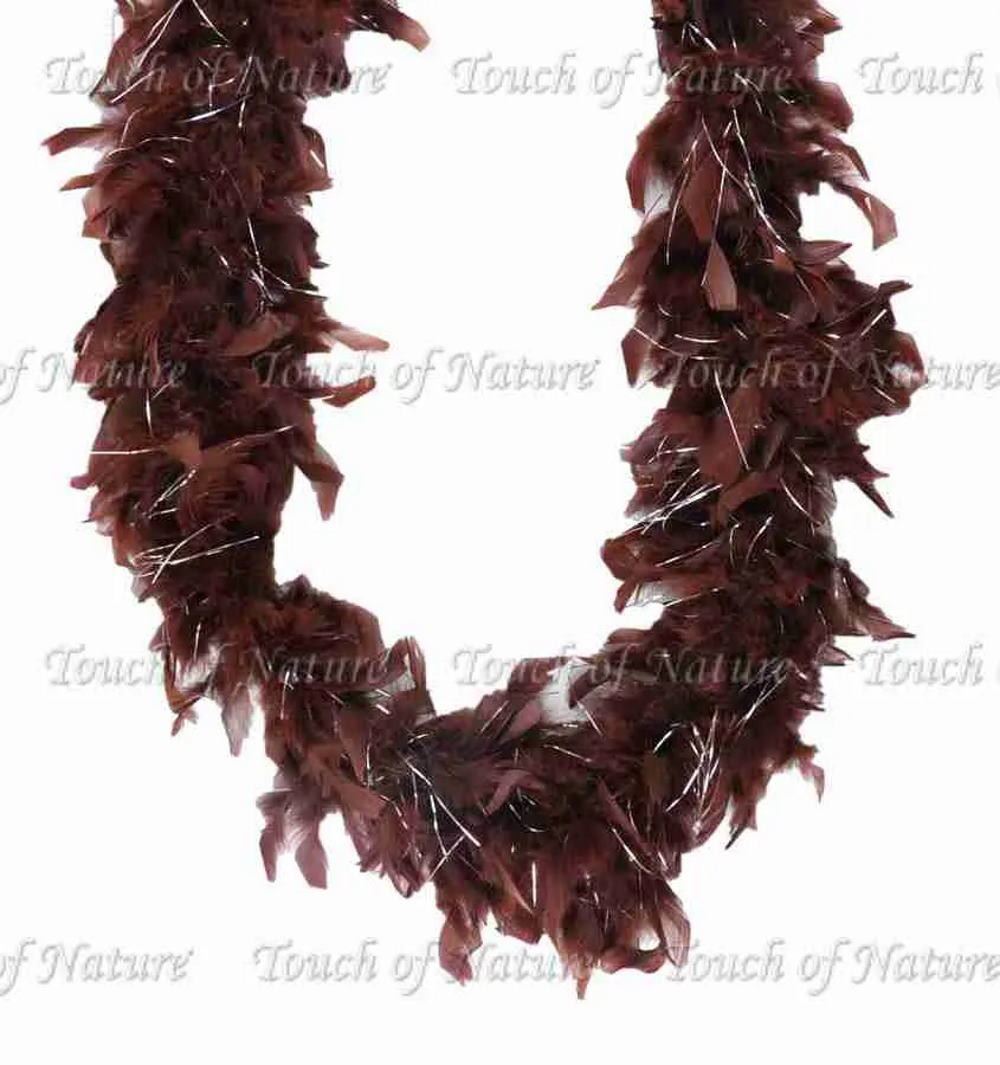 Chocolate Brown Silver Lurex 45 gm 72 in 6 Ft Mardi Gras Chandelle Feather Boa