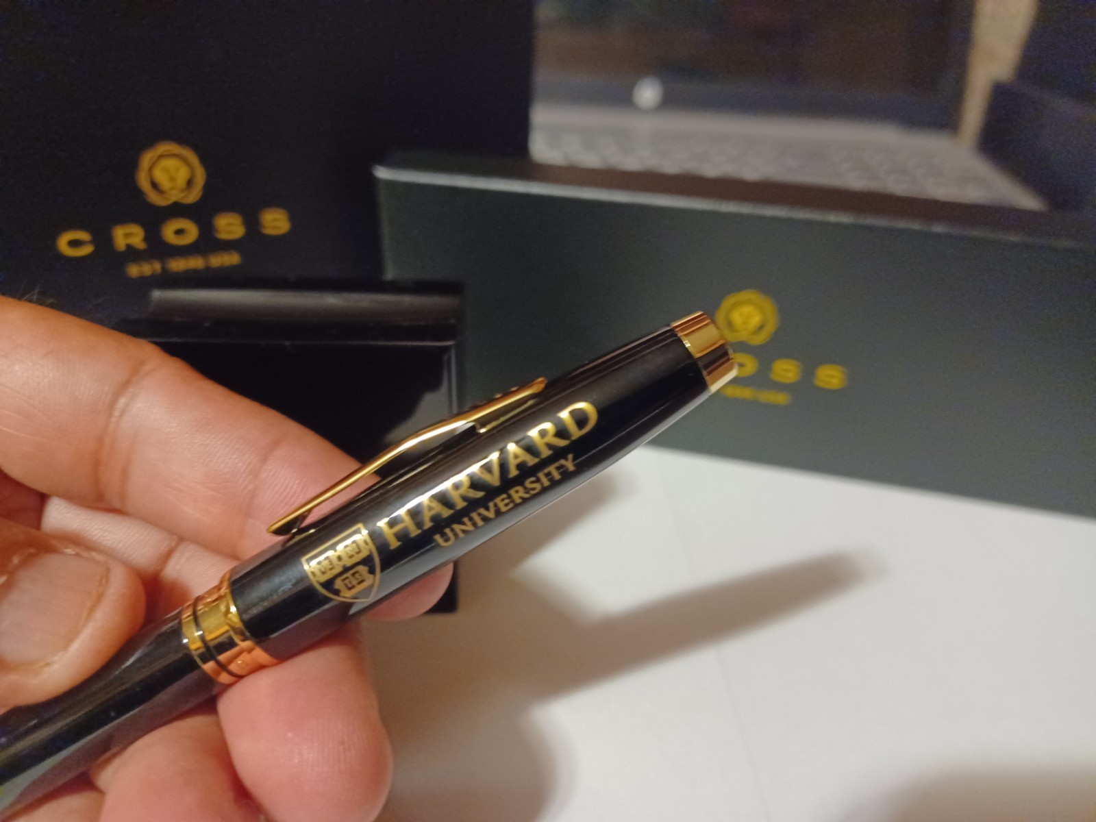 HARVARD UNIVERSITY CROSS BLACK 23KT GOLD BALLPOINT PEN $120 STUDENT COLLEGE GIFT