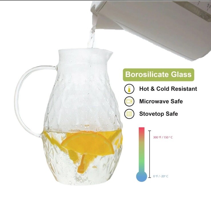 ✅68 Ounces Glass Pitcher With Lid Hot Cold Water Pitcher Carafe Jug With Handle