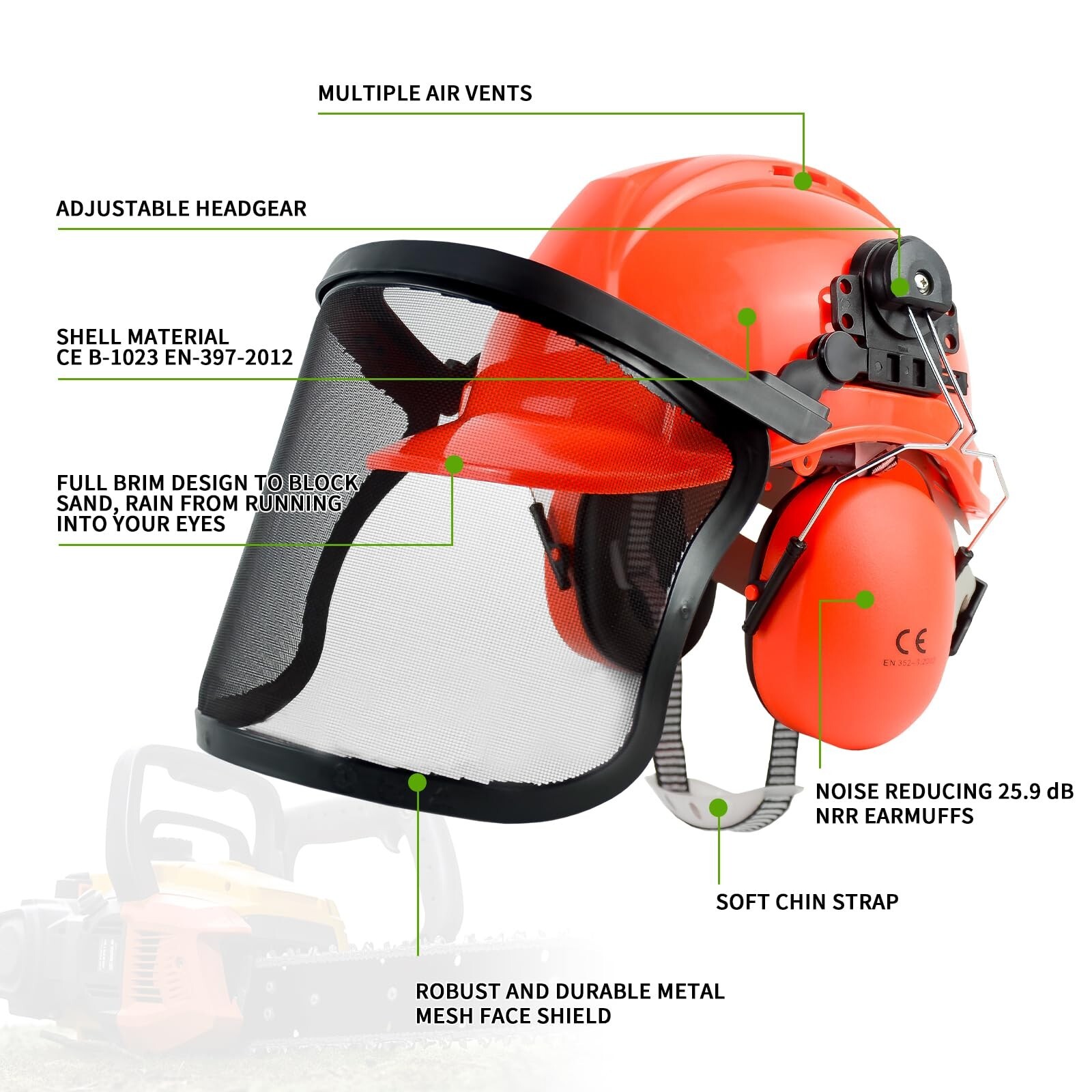 YesRight Chainsaw Helmet with Face and Ear Muffs Forestry Safety Helmet for Yard
