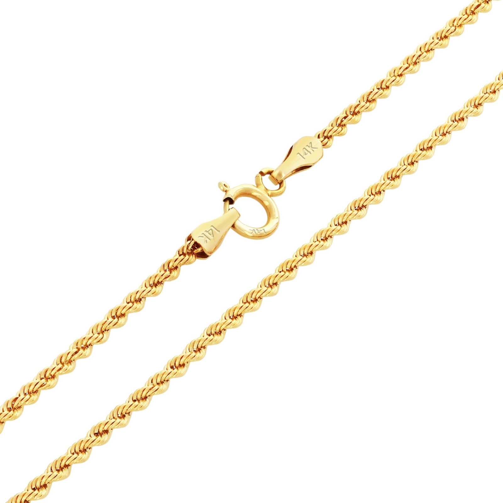 14K Yellow Gold 1mm-10mm Diamond Cut Rope Chain Necklace Mens Women 16"- 30"