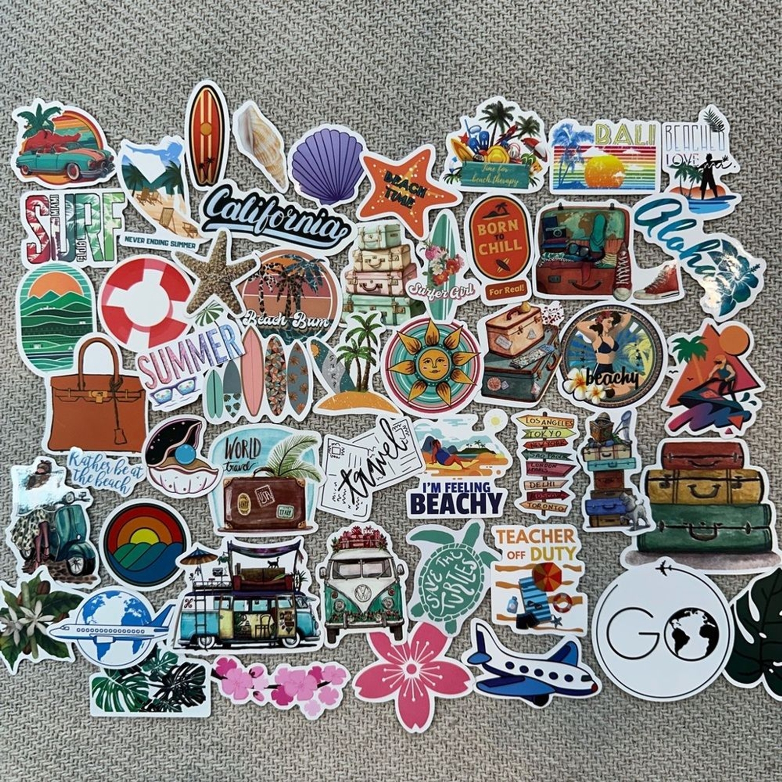 Beach Summer Lot of 50 Stickers Multicolor Travel Surf Vacation Pool Random