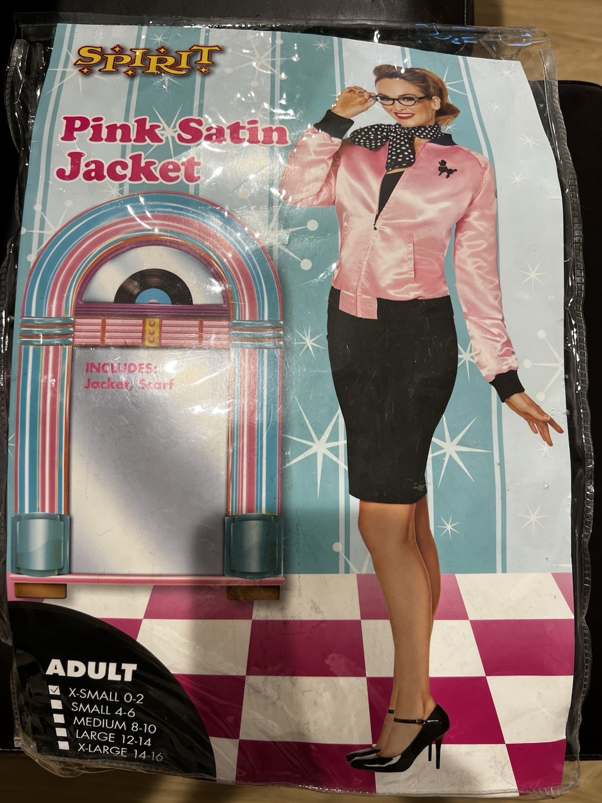 Spirit Pink Satin Sequin Poodle Jacket And Scarf 50s Adult Sz XS Halloween New