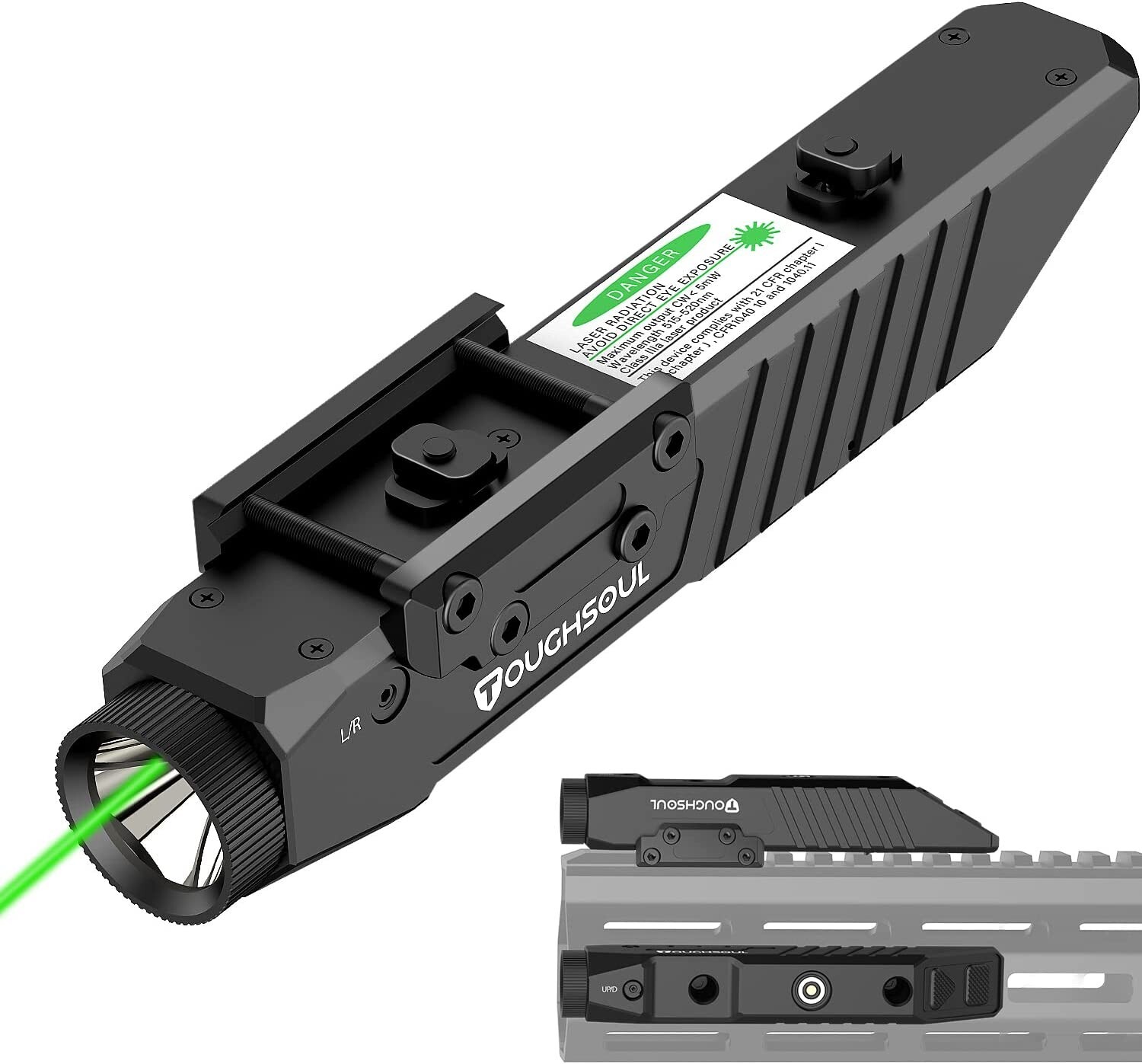 TOUGHSOUL 1450lm Flashlight & Green Laser Sight with M-Lok & Picatinny Dual Rail