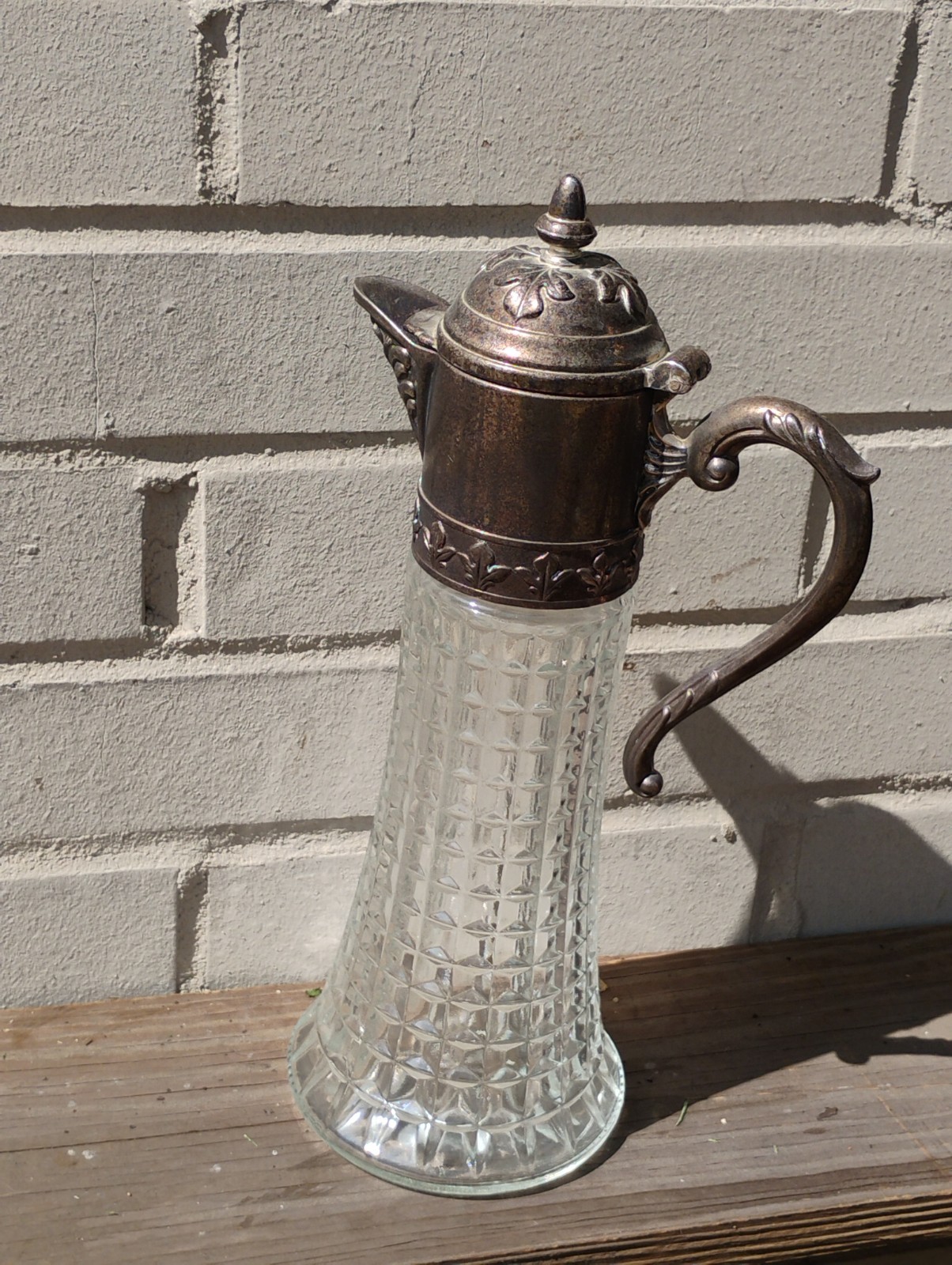 Antique Victorian Style Italian Crystal/Silverplate Decanter Claret Jug Pitcher