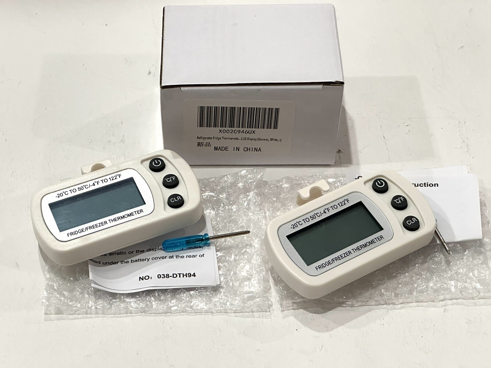 New 2-PACK Digital Refrigerator Freezer Thermometer Monitor Large LCD White