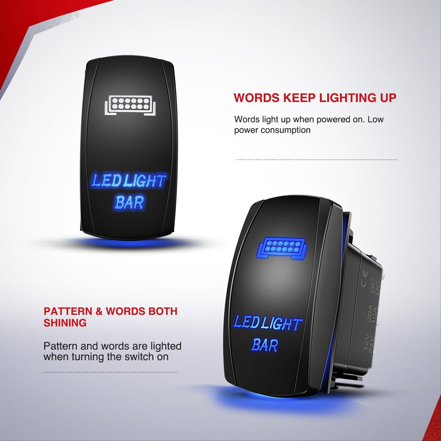 Nilight 16AWG LED Light Bar Wiring Harness Kit 12V On/Off Rocker Switch Panel